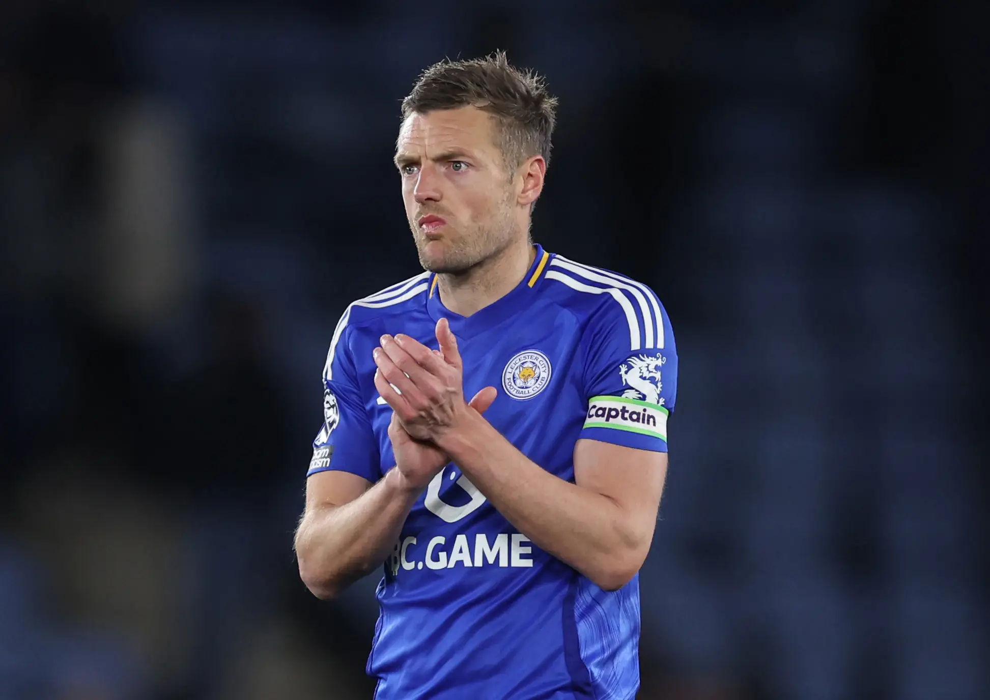 Jamie Vardy has been heavily linked with a move to Saudi Arabia. Image: Getty