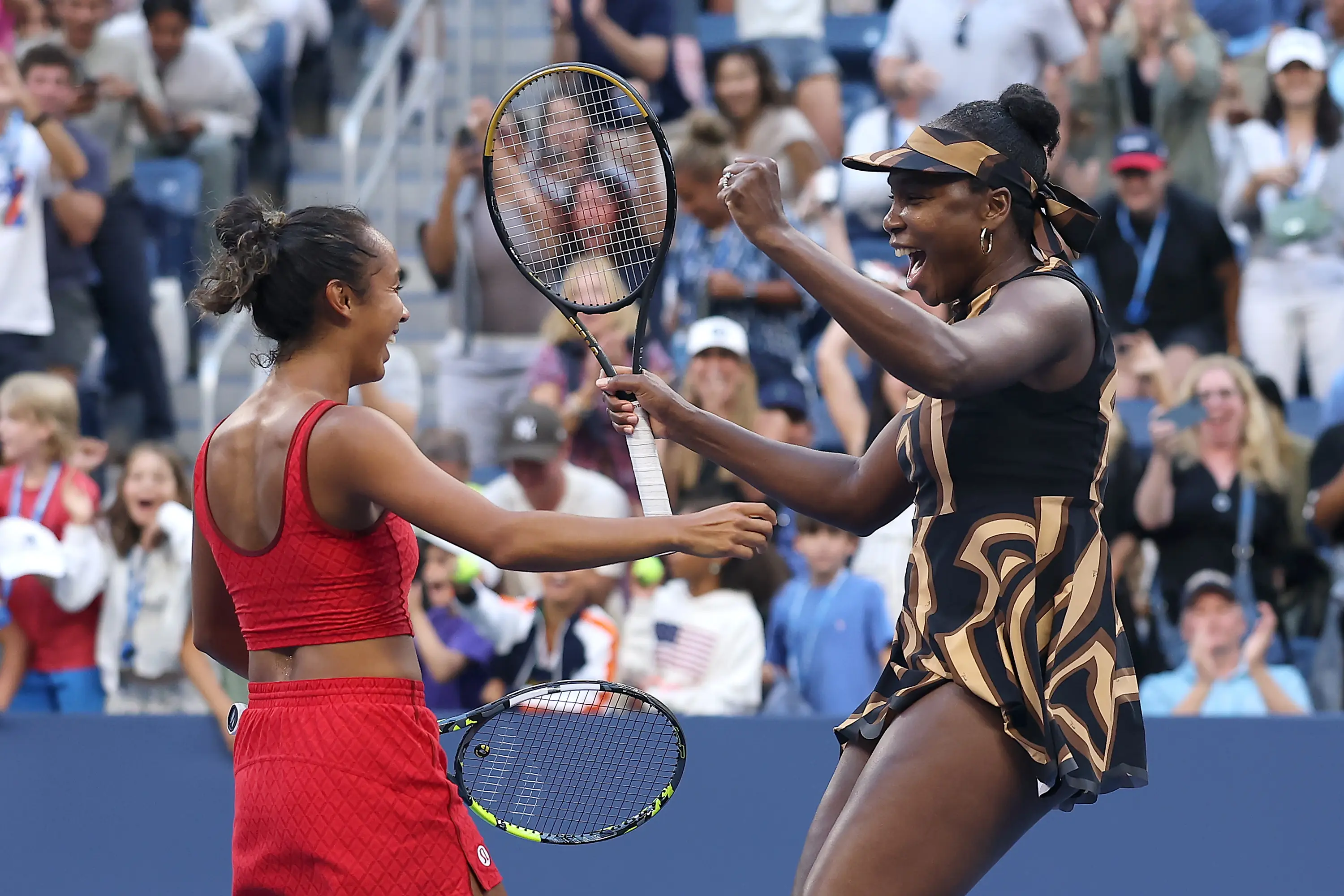 Venus Williams (R) and Leylah Fernandez (L) are into the last eight at the US Open. Image: Getty
