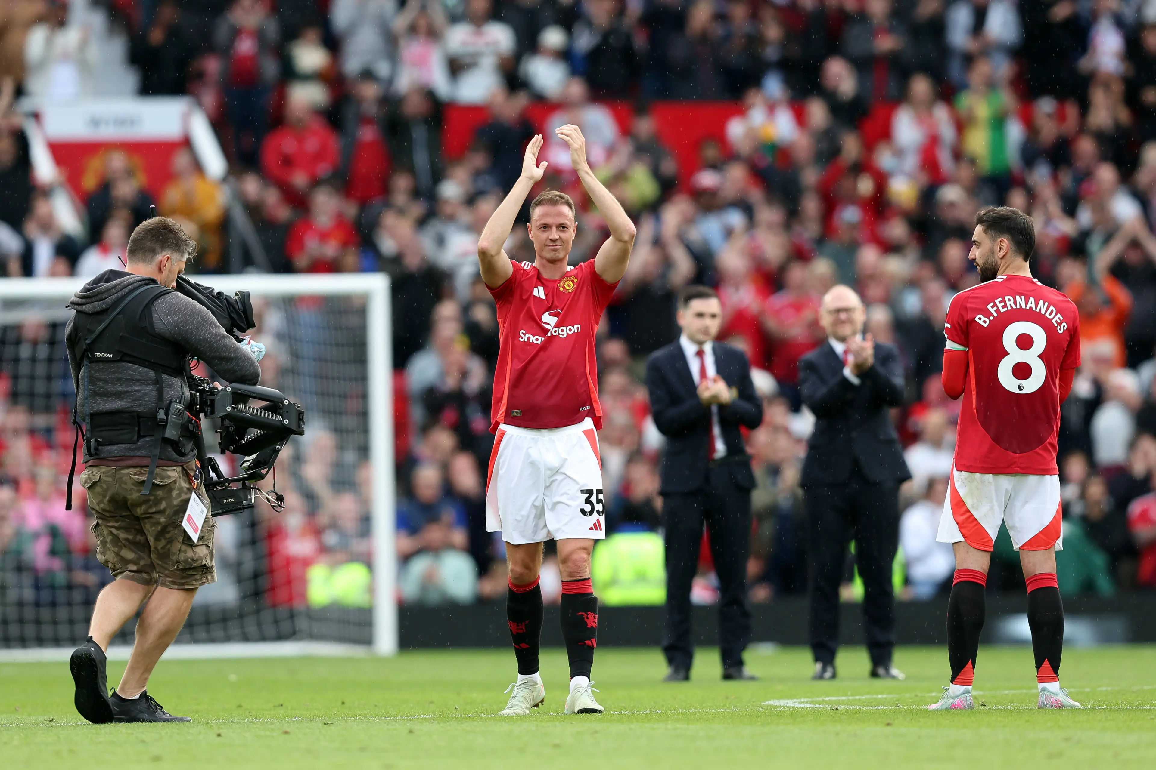An emotional Evans says goodbye to the Old Trafford faithful. Image credit: Getty