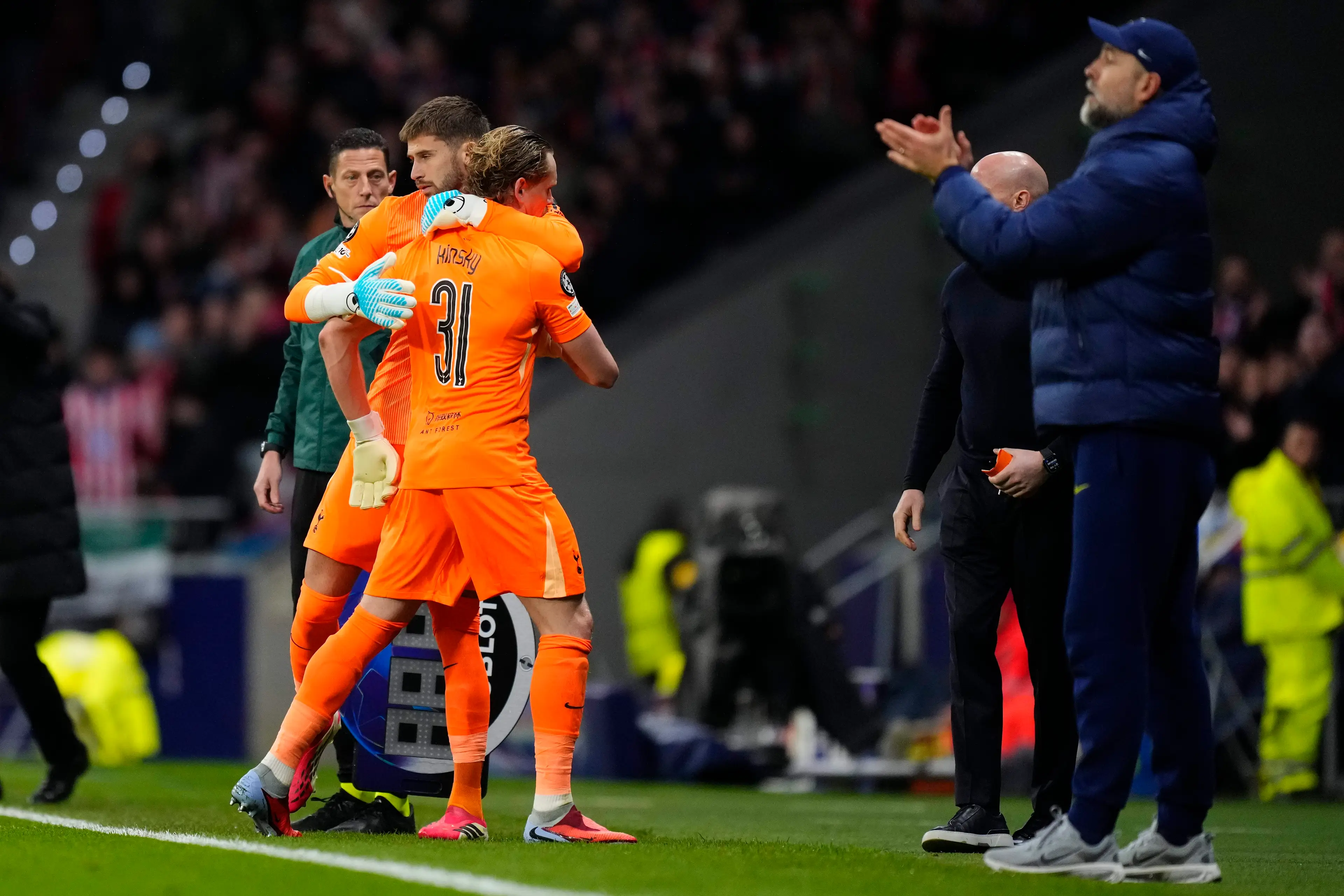 Igor Tudor didn't acknowledge Antonin Kinsky after he was hooked in the 17th minute. Image: Getty  