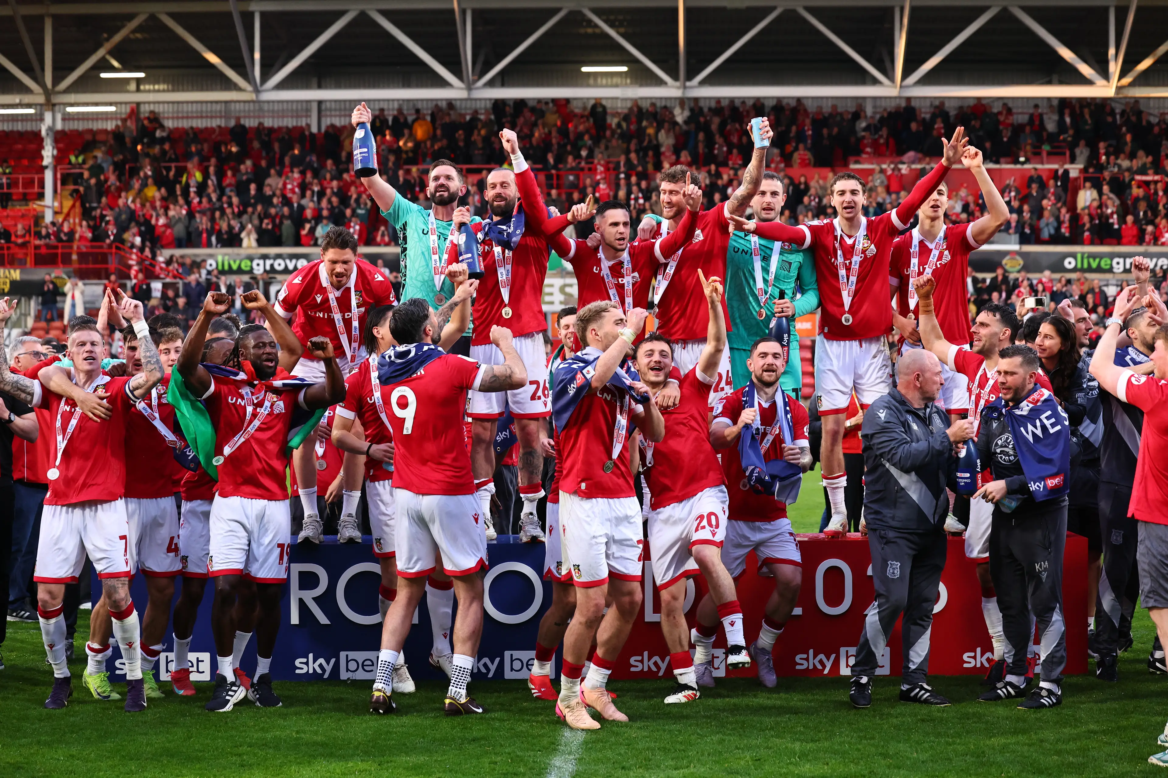 Wrexham will play in the Championship next season after a third promotion. Image: Getty