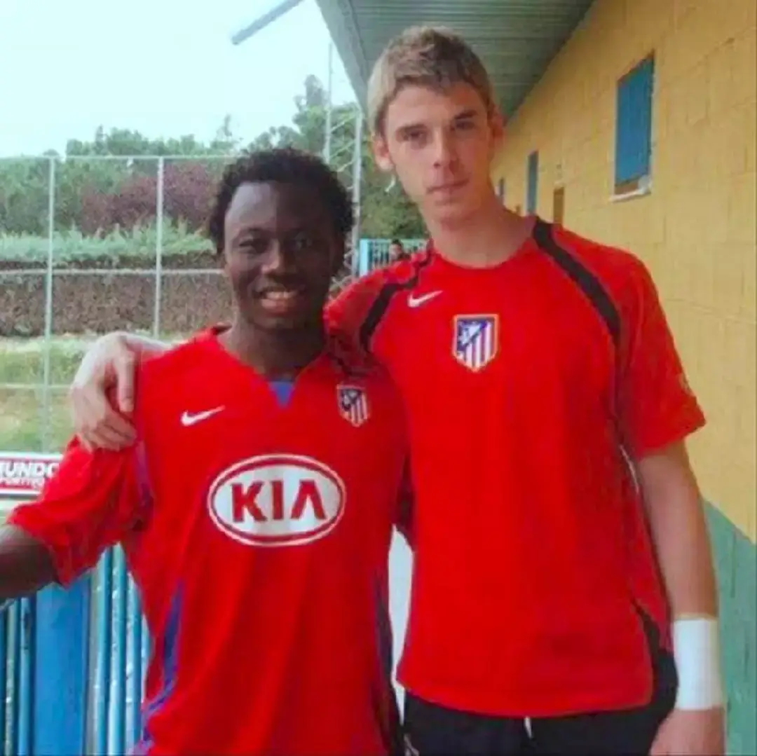 Sadick Adams pictured alongside David de Gea during his spell at Atletico Madrid.