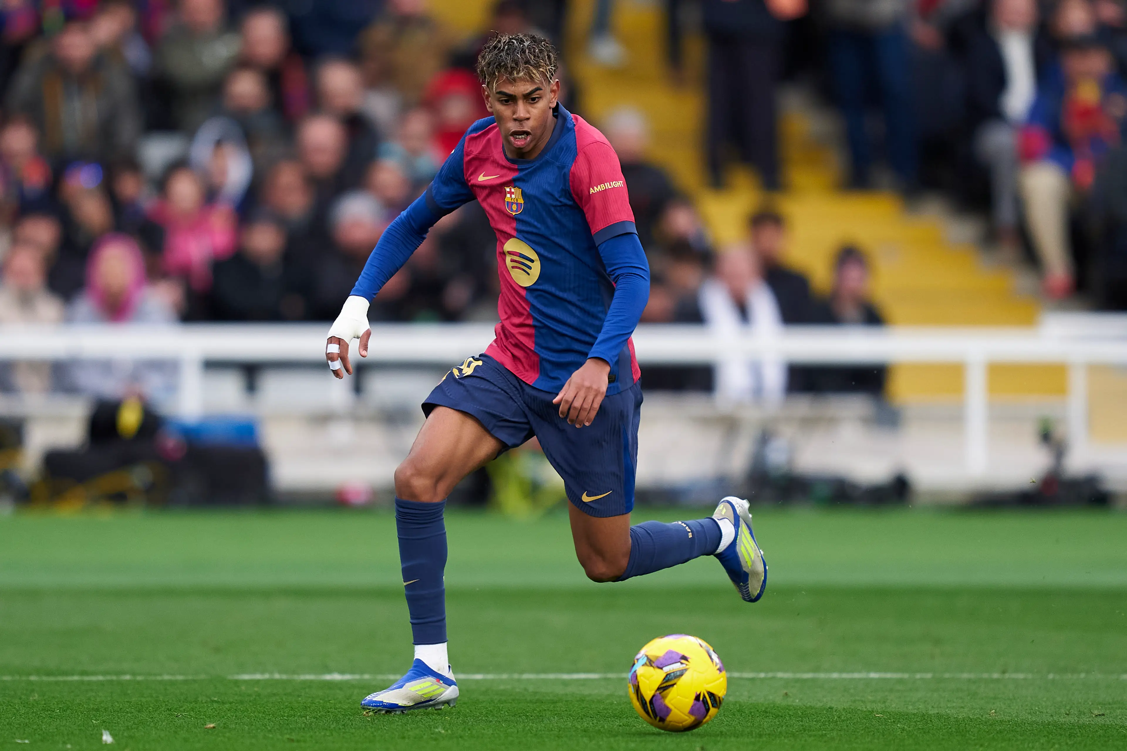Lamine Yamal in action for Barcelona. Image: Getty 