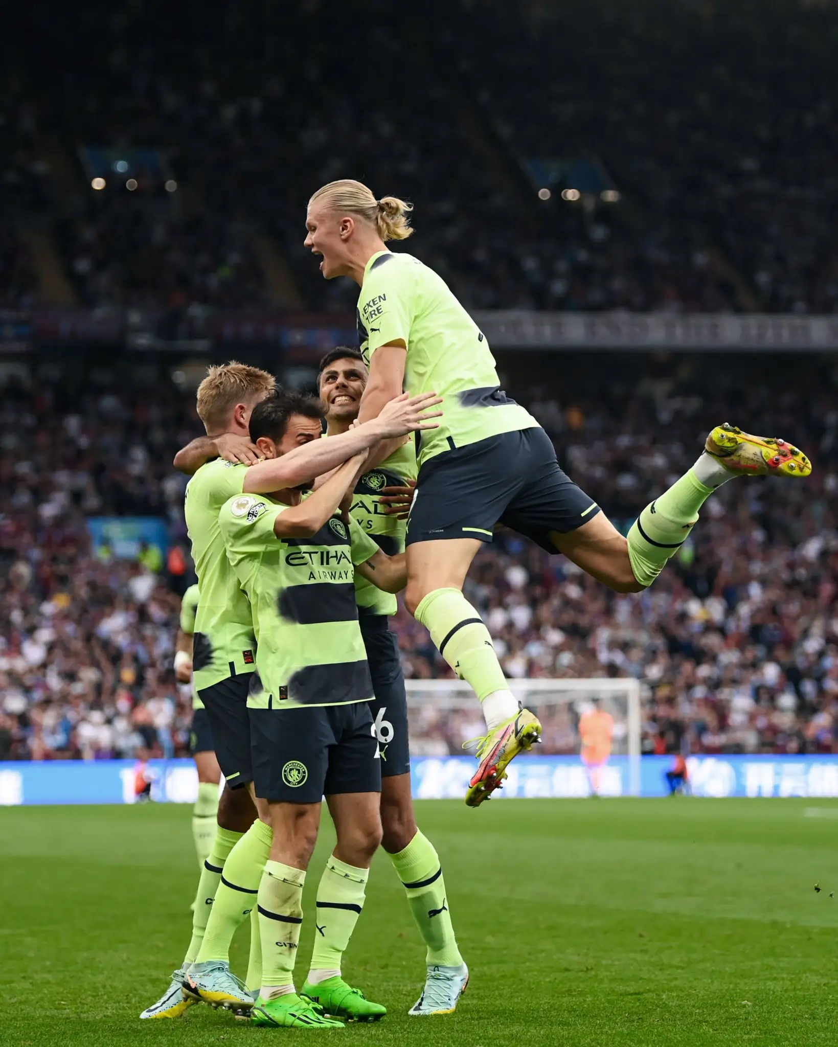 Erling Haaland celebrates after scoring against Aston Villa (Alamy)