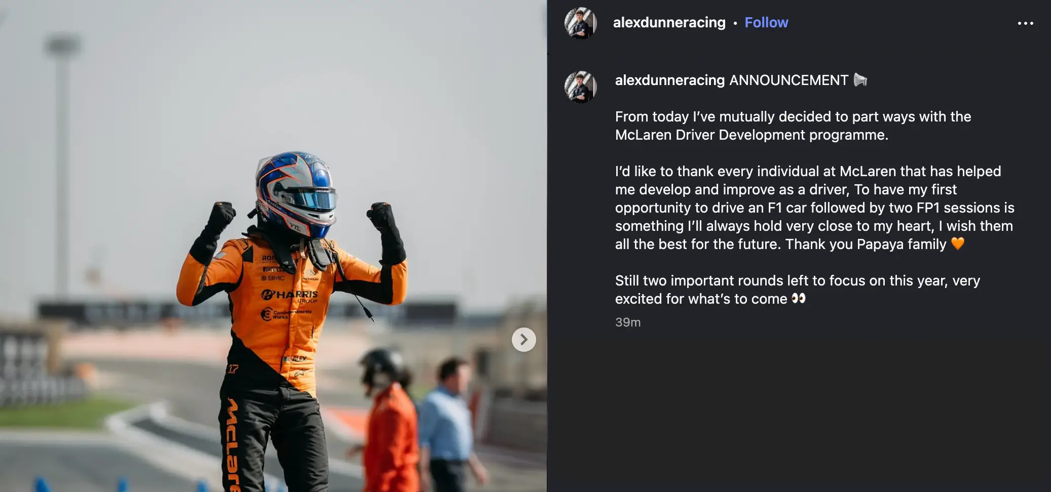 Image: Instagram/@alexdunneracing