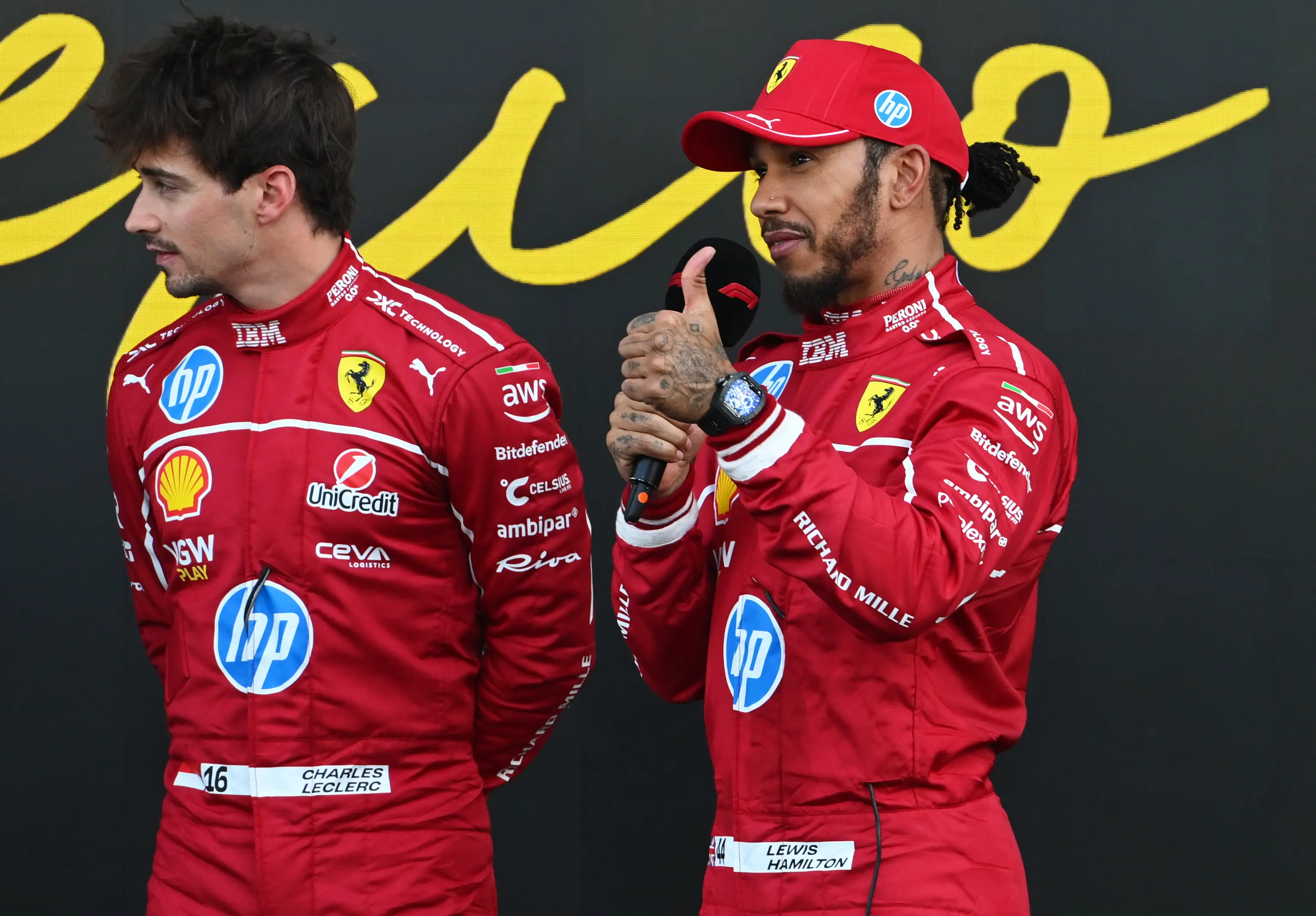 Charles Leclerc and Lewis Hamilton (Image: Getty)