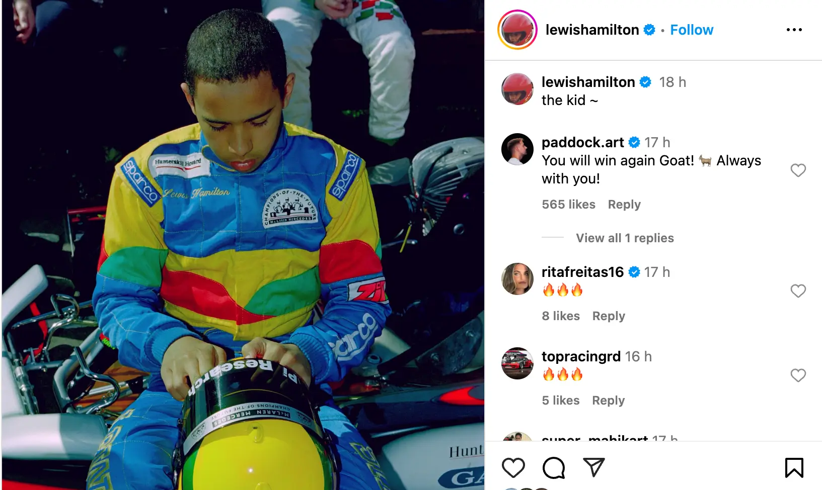 Lewis Hamilton's first post since unfollowing everyone on Instagram. Image: Instagram/@lewishamilton