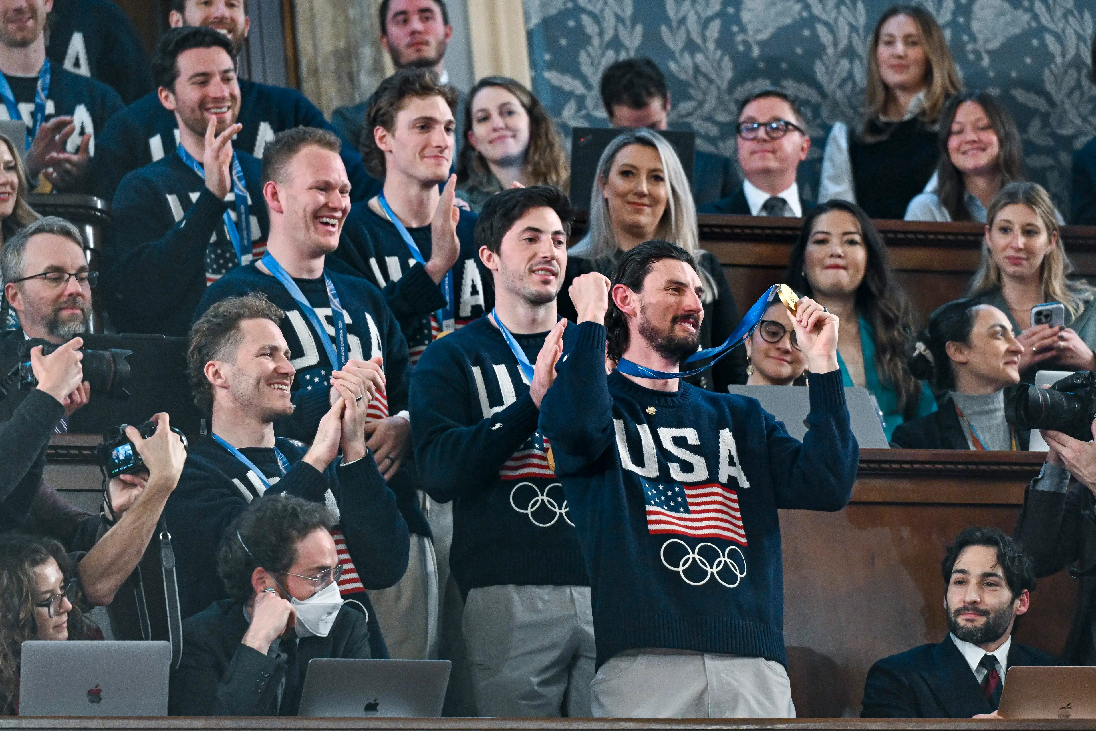 USA hockey stars were presented at the White House. Image: Getty