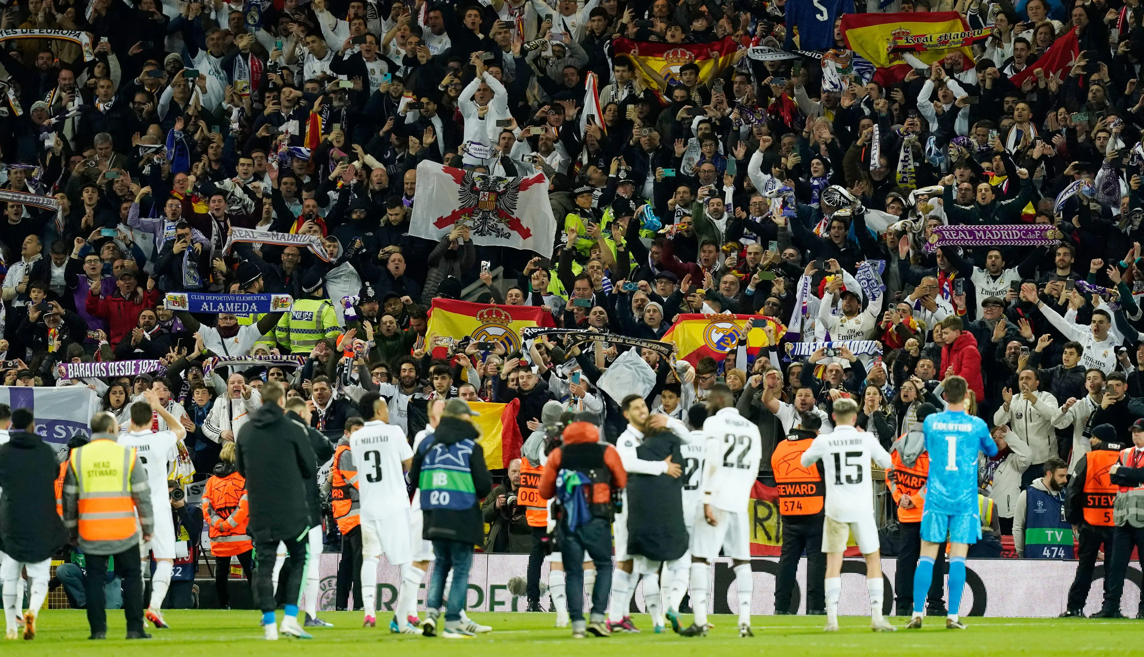 Madrid players celebrating at the full-time whistle. (Image