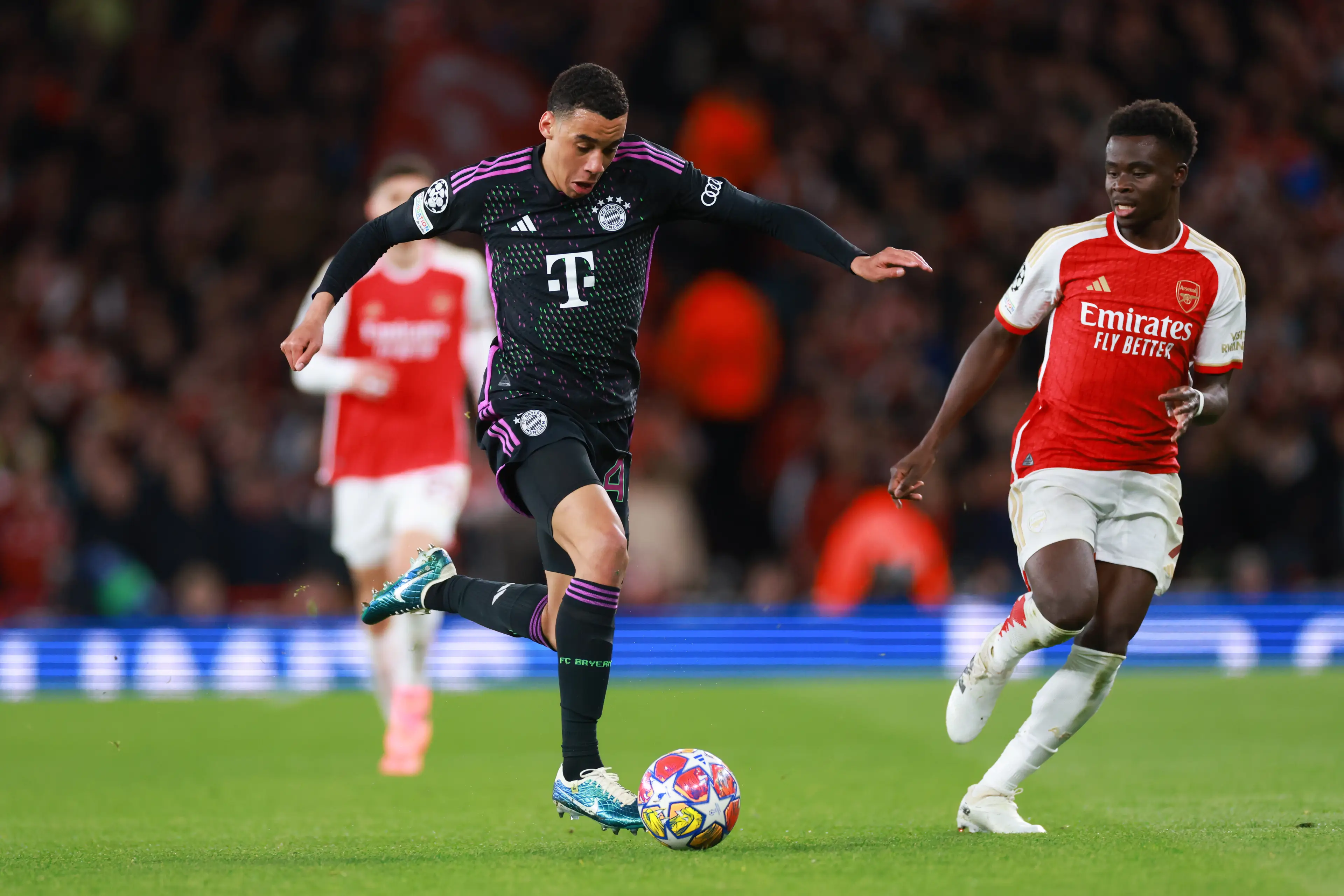 Jamal Musiala in action against Arsenal in the Champions League. Image: Getty