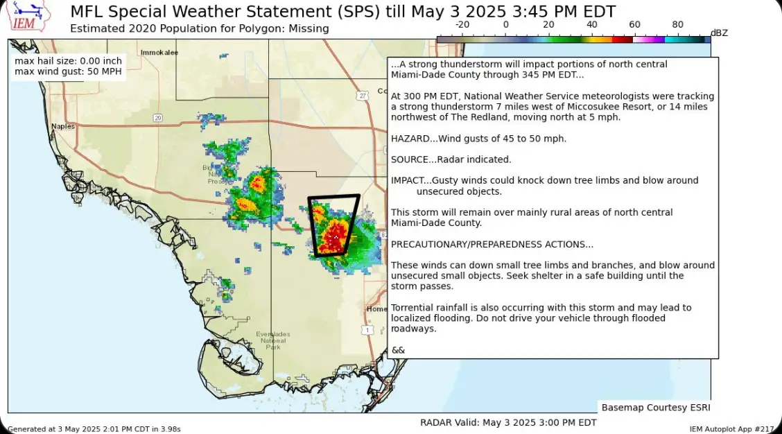 The weather radar for northern Miami, Sunday May 4 (Image: National Weather Service Miami and South Florida)