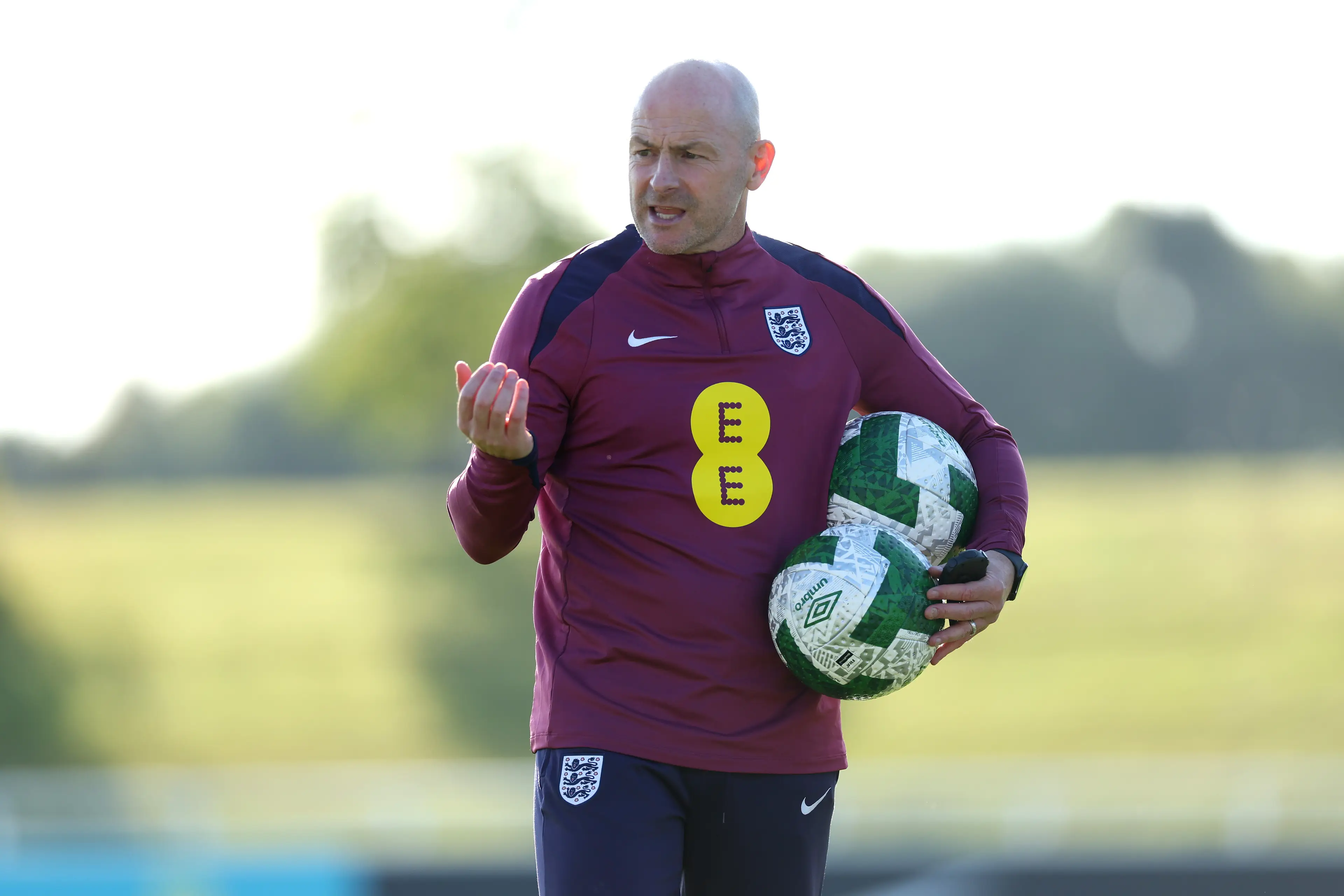 Lee Carsley during an England training session. Image: Getty 