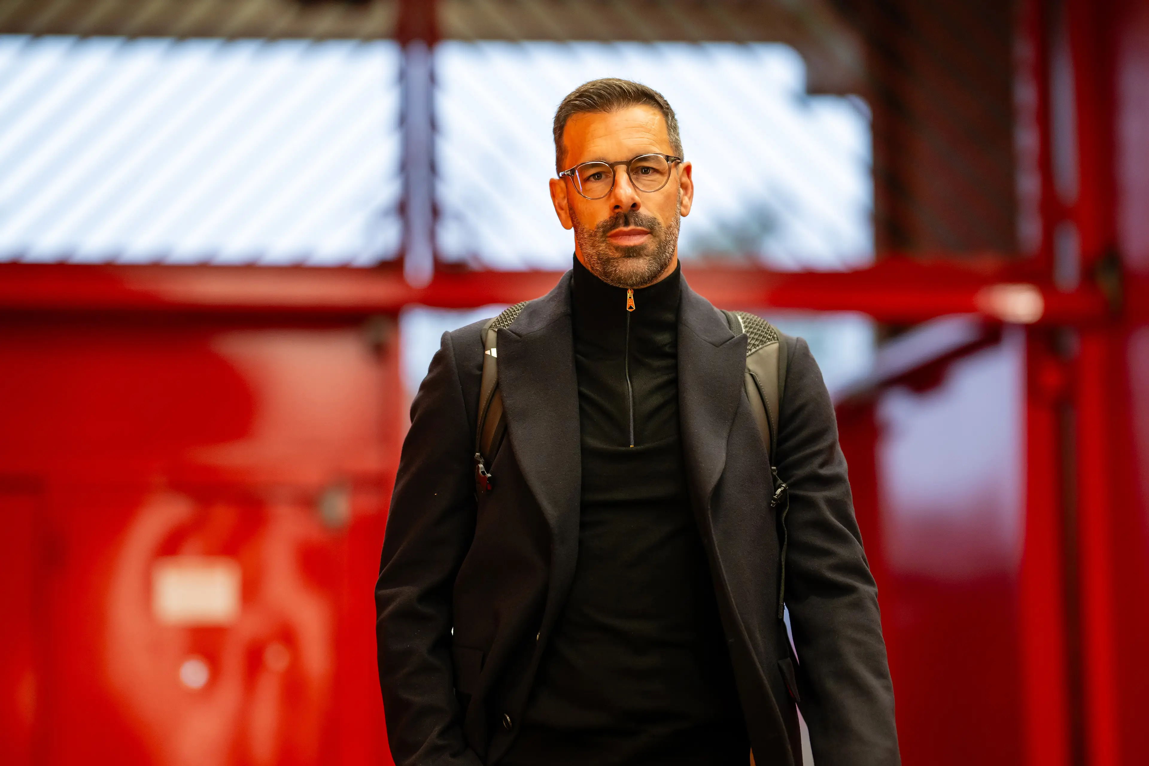 Ruud van Nistelrooy arrives at Old Trafford ahead of Manchester United's Carabao Cup tie against Leicester City. Image: Getty 