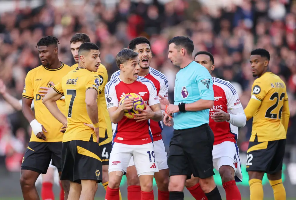 Michael Oliver was involved in controversy during and after Arsenal's 1-0 win over Wolves (Image: Getty)