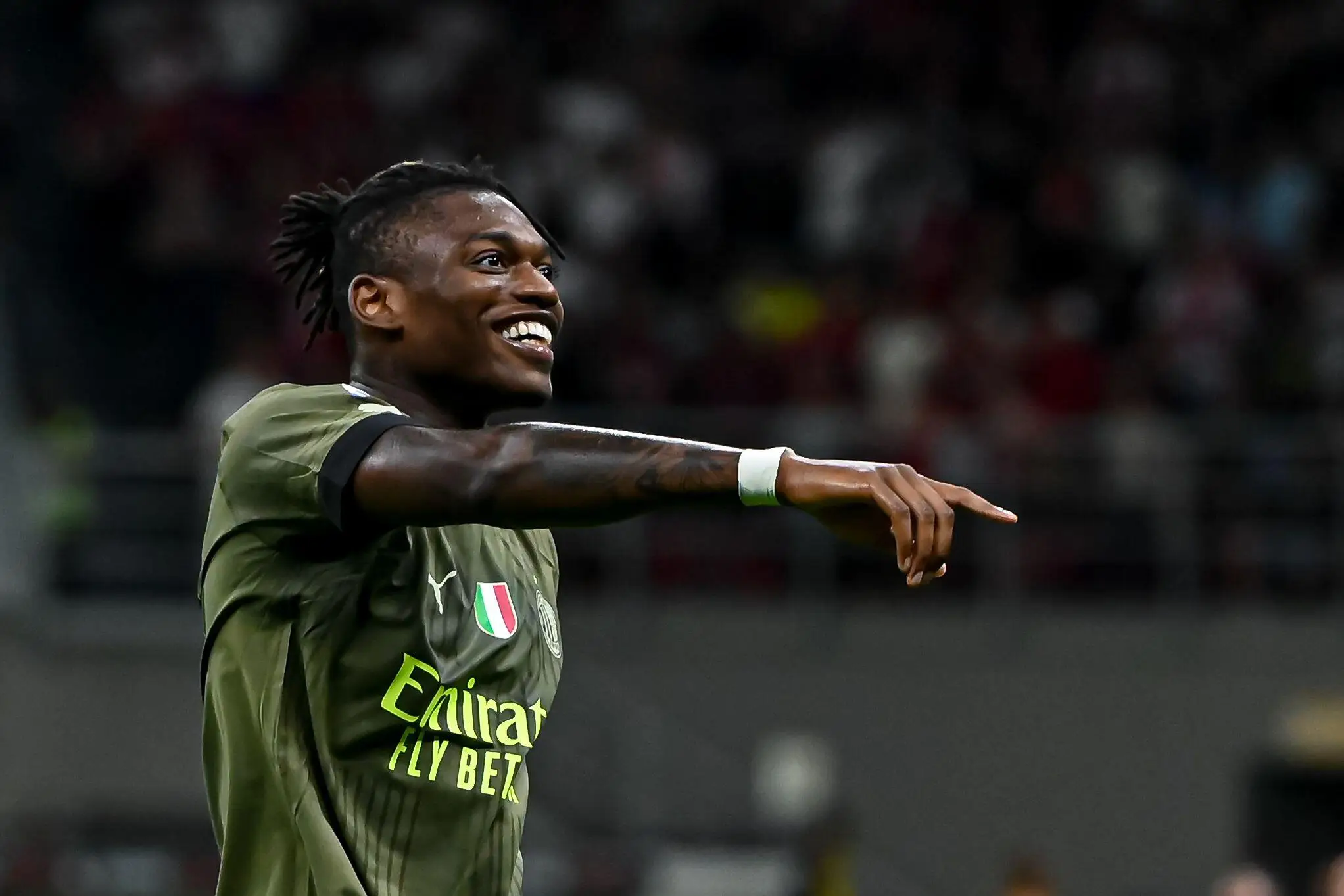 Rafael Leao celebrates his goal for AC Milan. (Alamy)