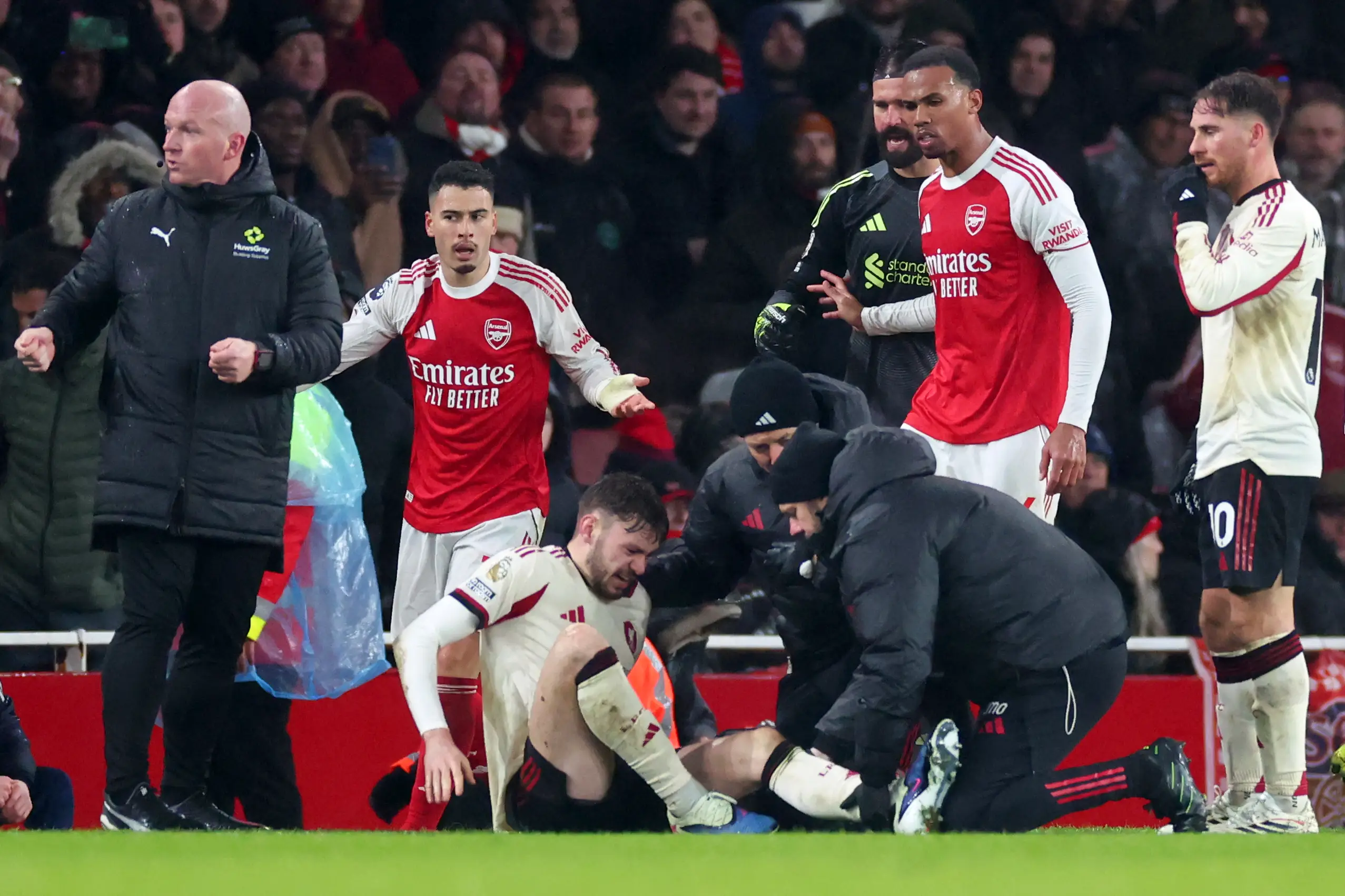 Gabriel Martinelli was heavily criticised for pushing Conor Bradley. Image: Getty