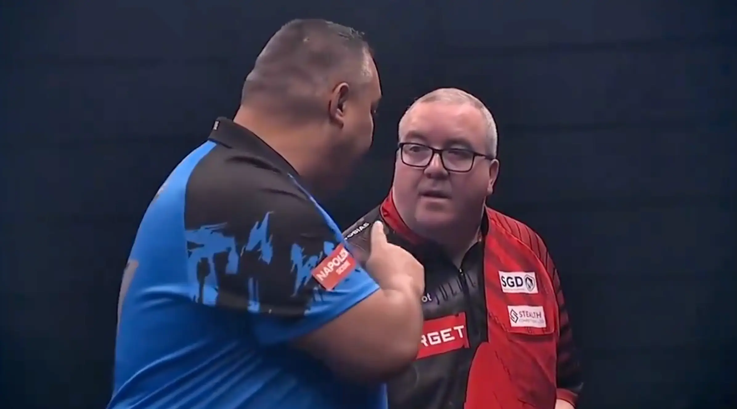 Wattimena confronted Bunting after their match at the Belgian Open. Image credit: PDC