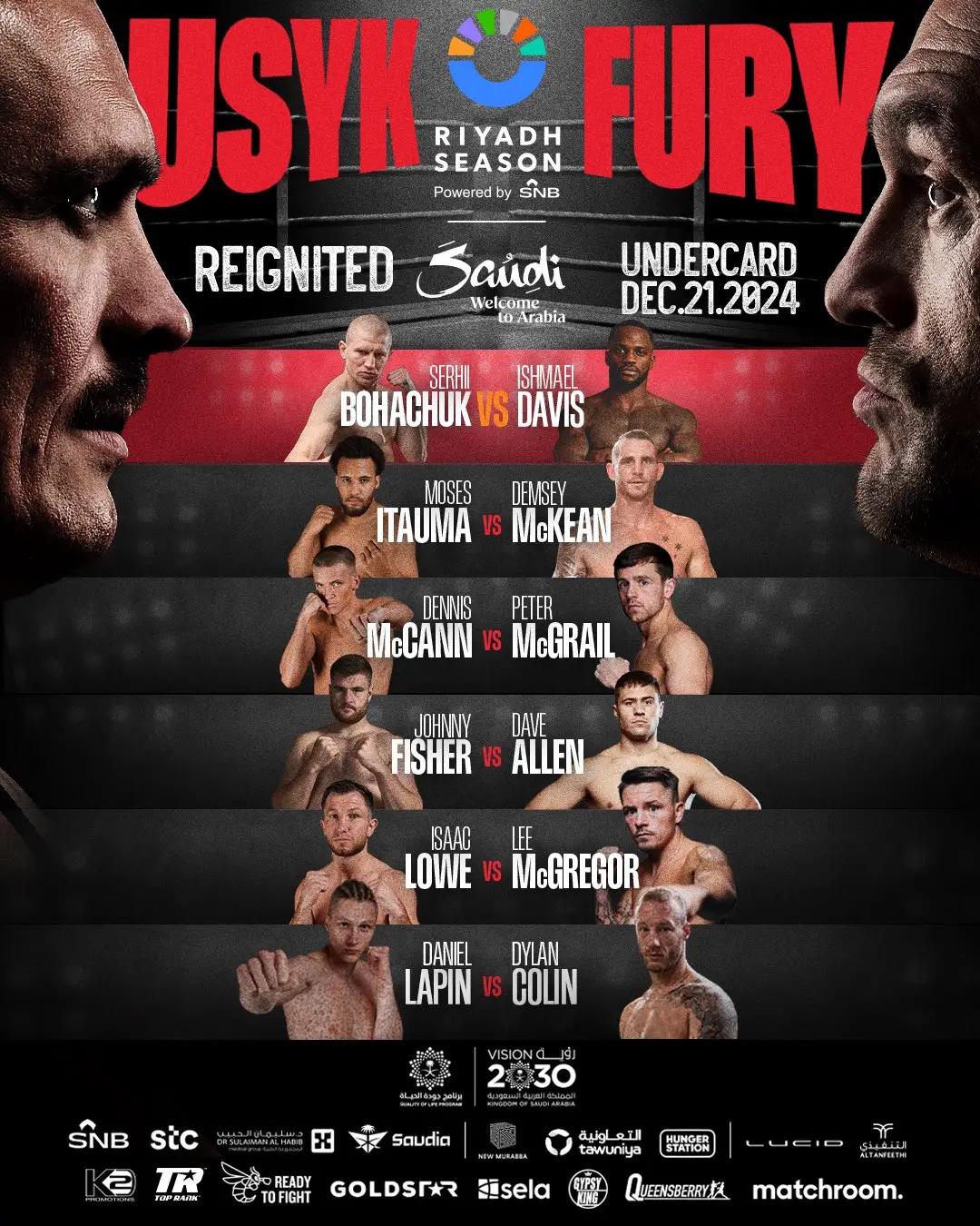 The full undercard for Oleksandr Usyk vs. Tyson Fury. Image: X/Turki Alalshikh