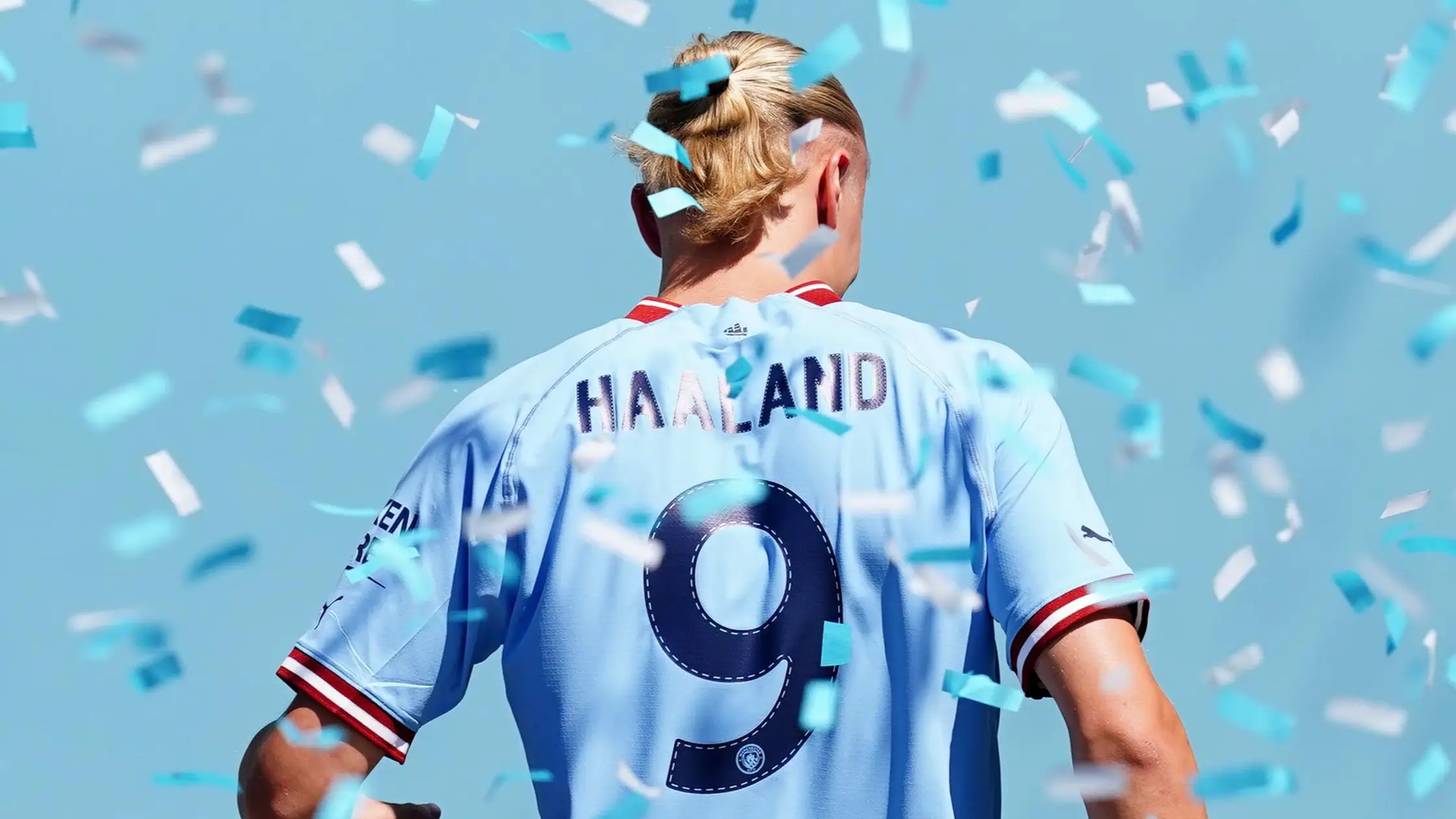 Erling Haaland presented to Manchester City fans at the Etihad Stadium.