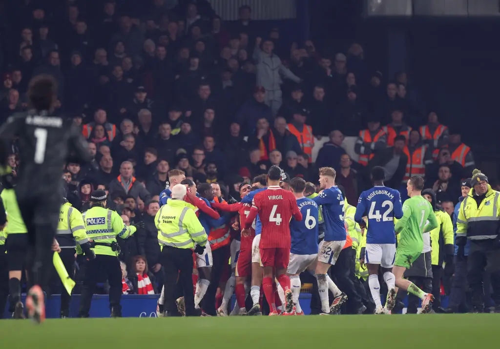 The last Merseyside derby ended in chaos (Credit:Getty)