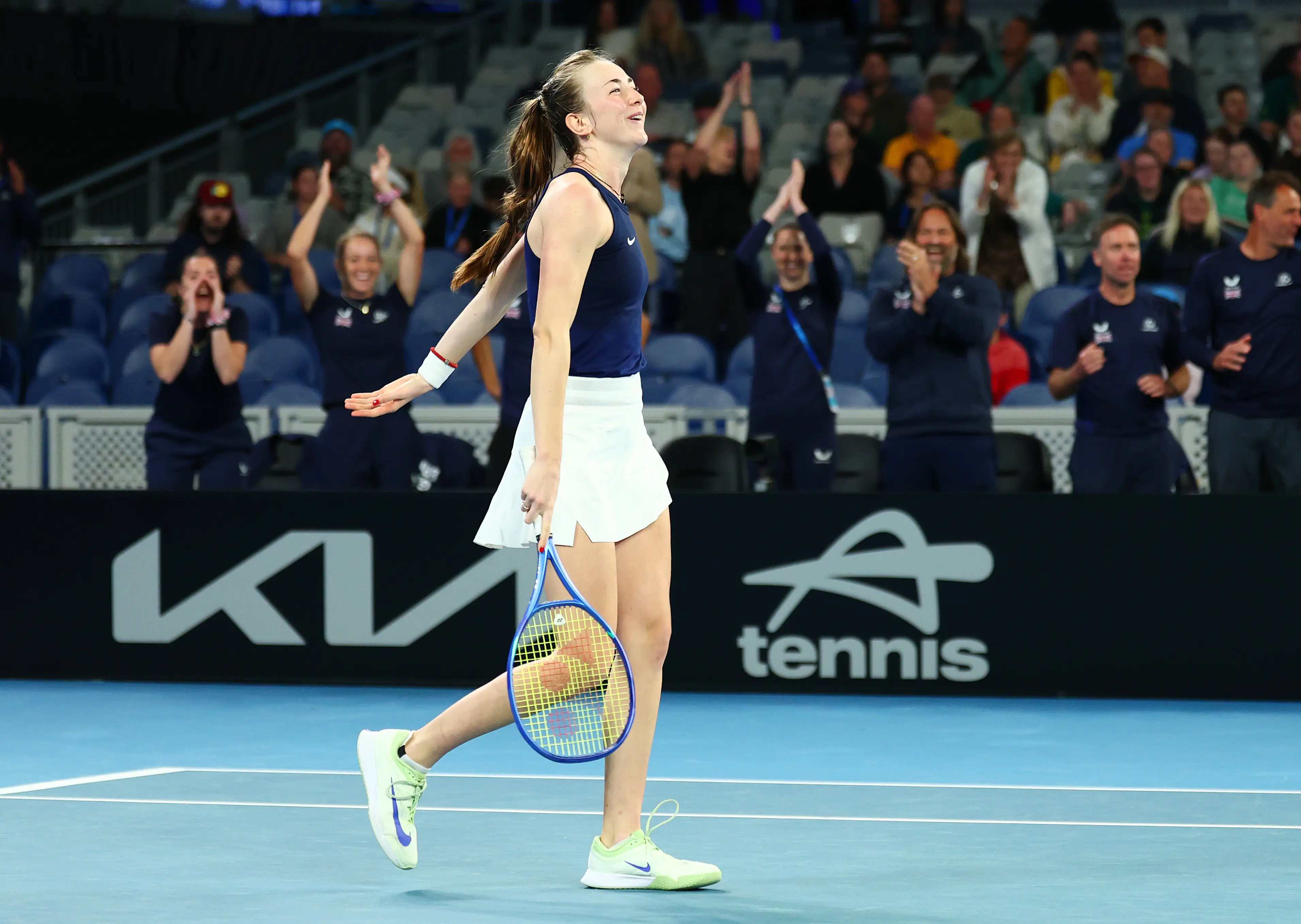 Mika Stojsavljevic celebrates winning her Women's Singles match against Talia Gibson. Image credit: Getty