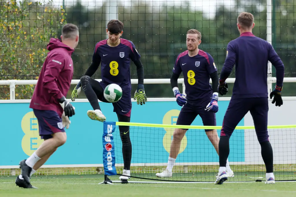 James Beadle (second from left) was spotted training with the England squad (Image: Getty)