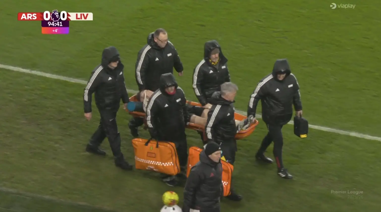 Bradley was stretchered off the pitch with seconds remaining of Thursday's game. Image credit: Viaplay