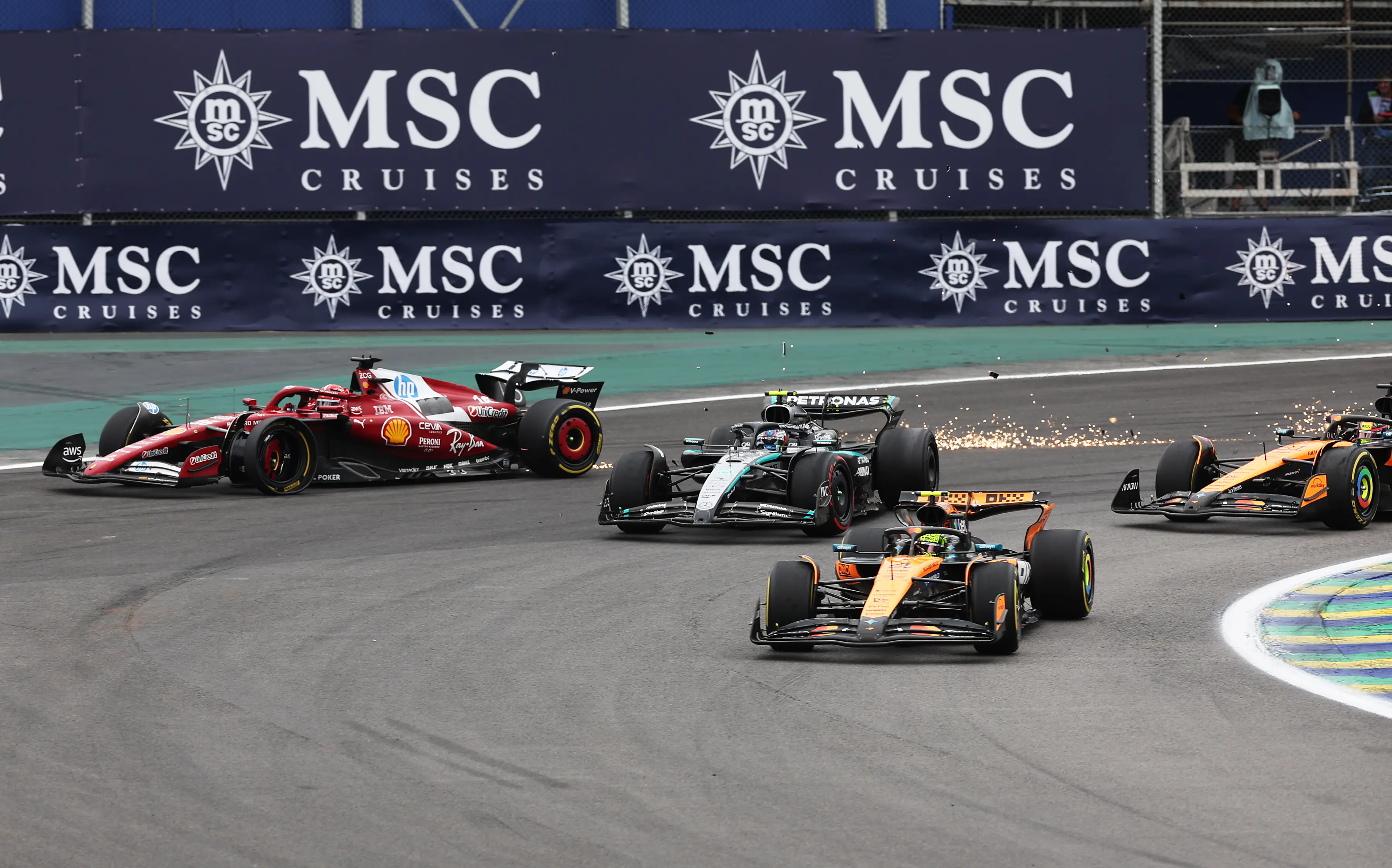 Piastri, Antonelli and Leclerc were involved in the incident. Image credit: Getty