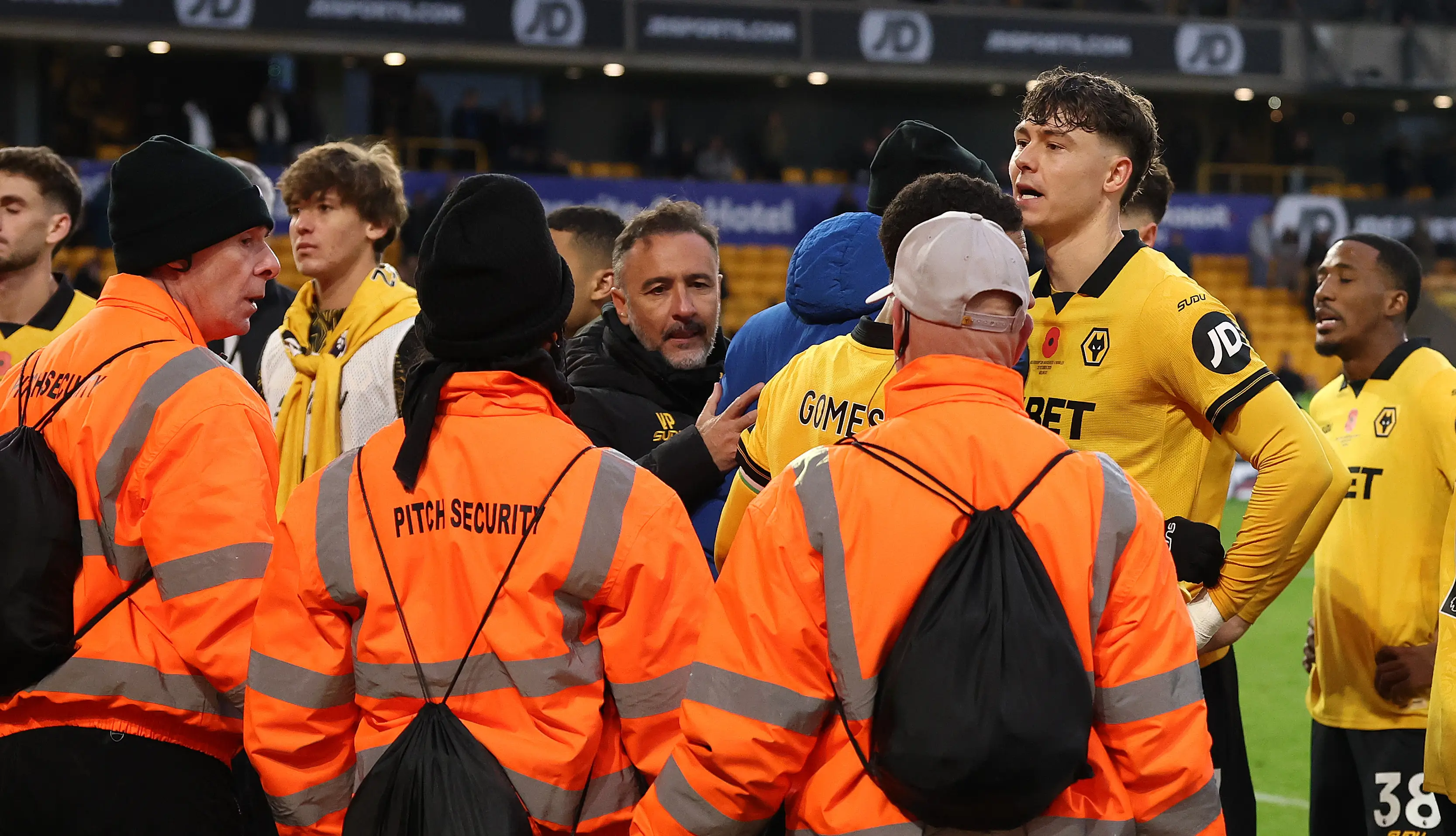 Vitor Pereira and Jorgen Stand Larsen clashed with Wolves fans. (Image: Getty)