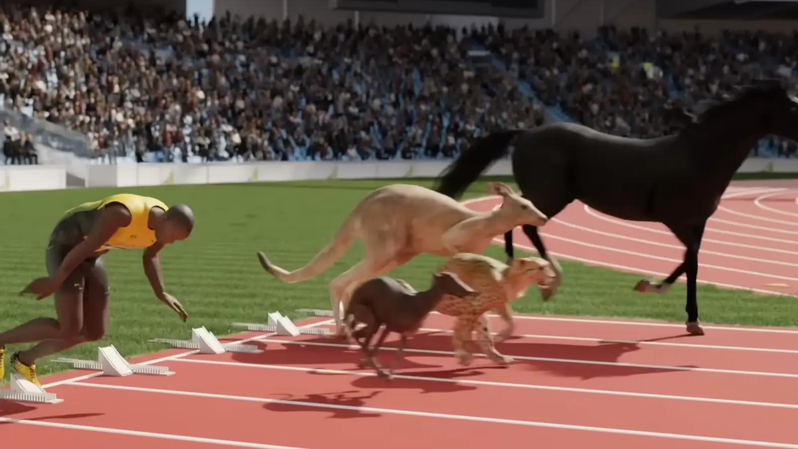 Incredible 3D simulation shows what would happen in a race between Usain Bolt, a horse and a cheetah