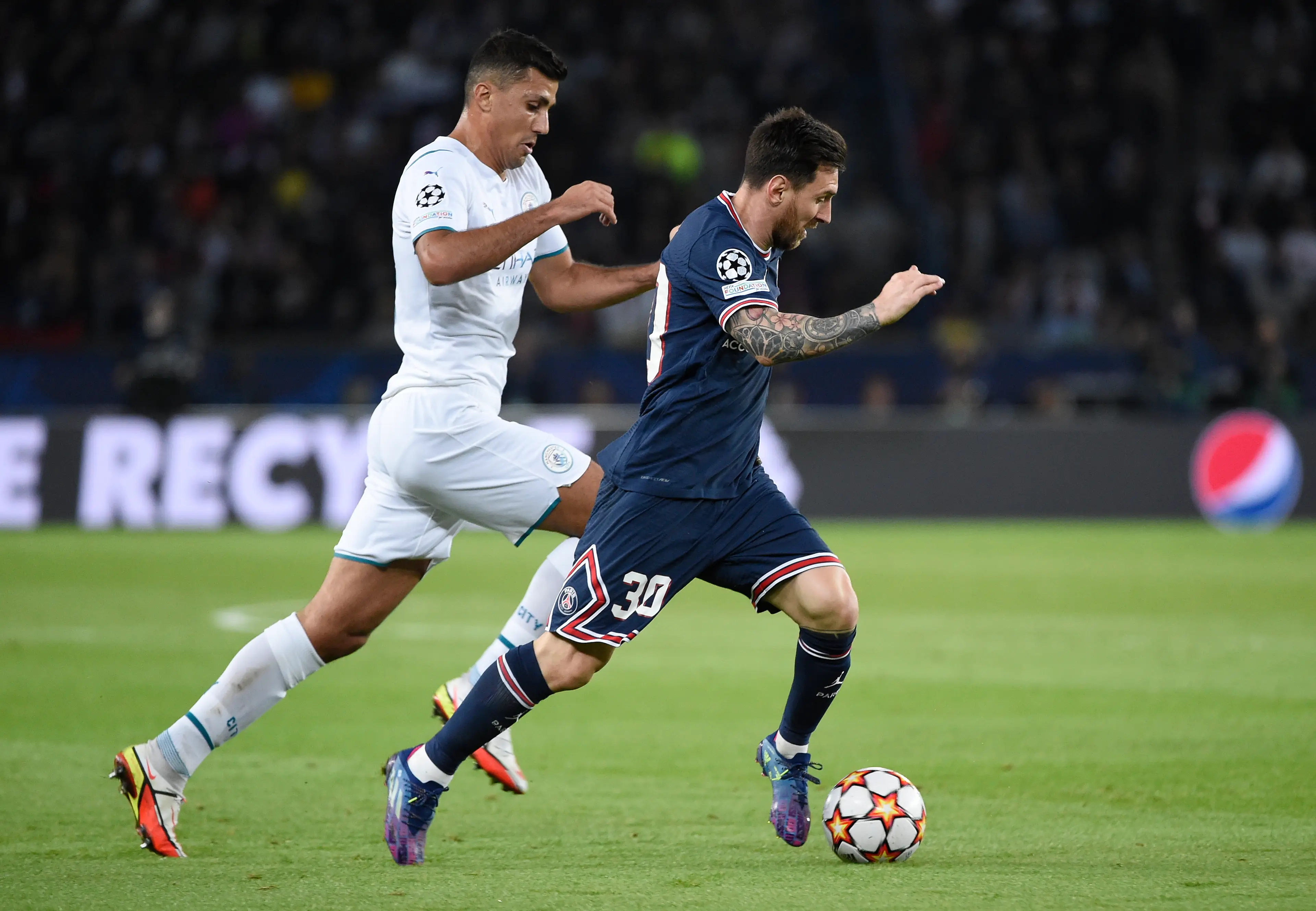 Rodri came up against Messi during his PSG days. Image credit: Getty