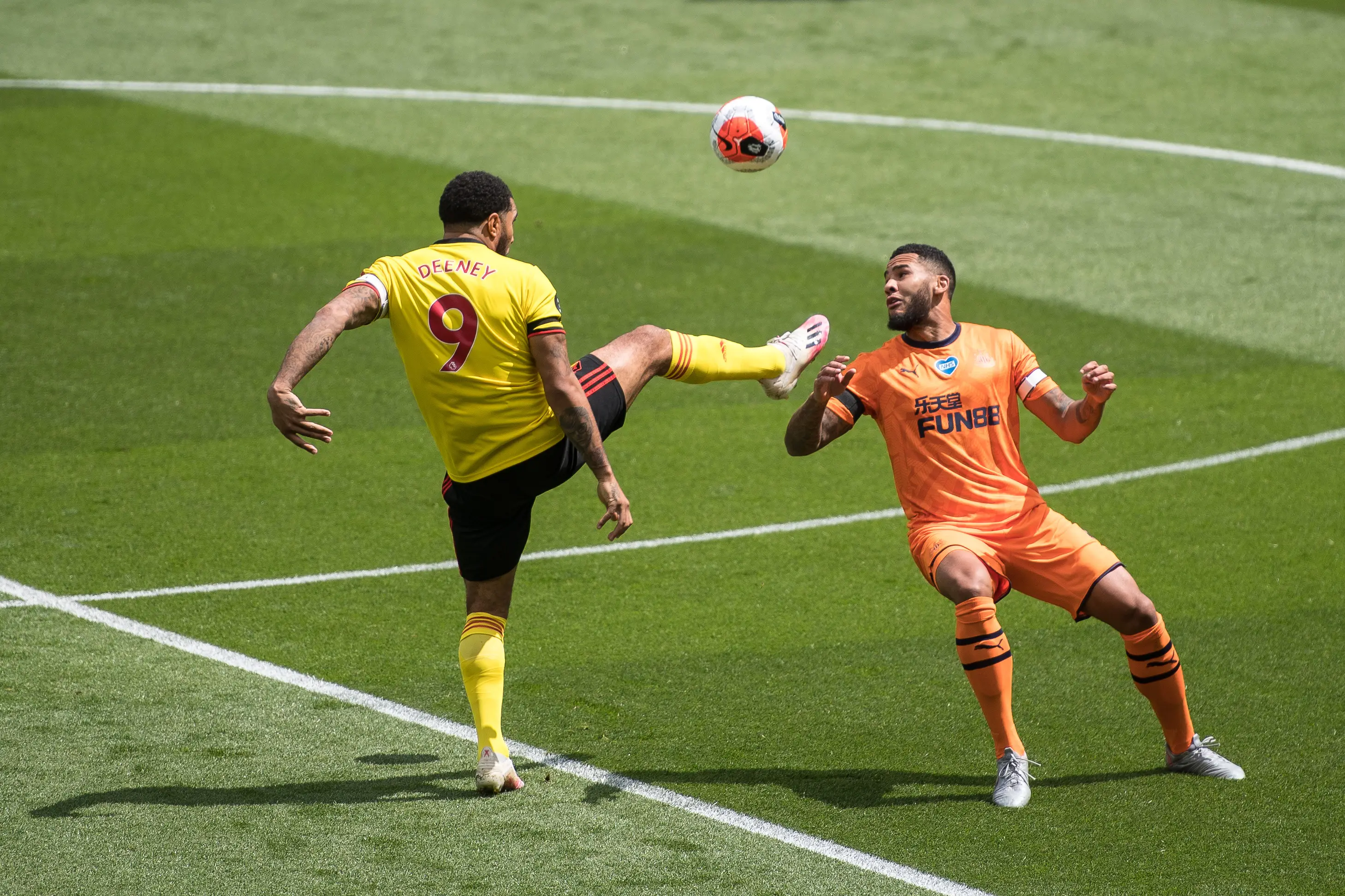 Troy Deeney vs Newcastle United in 2020- Getty