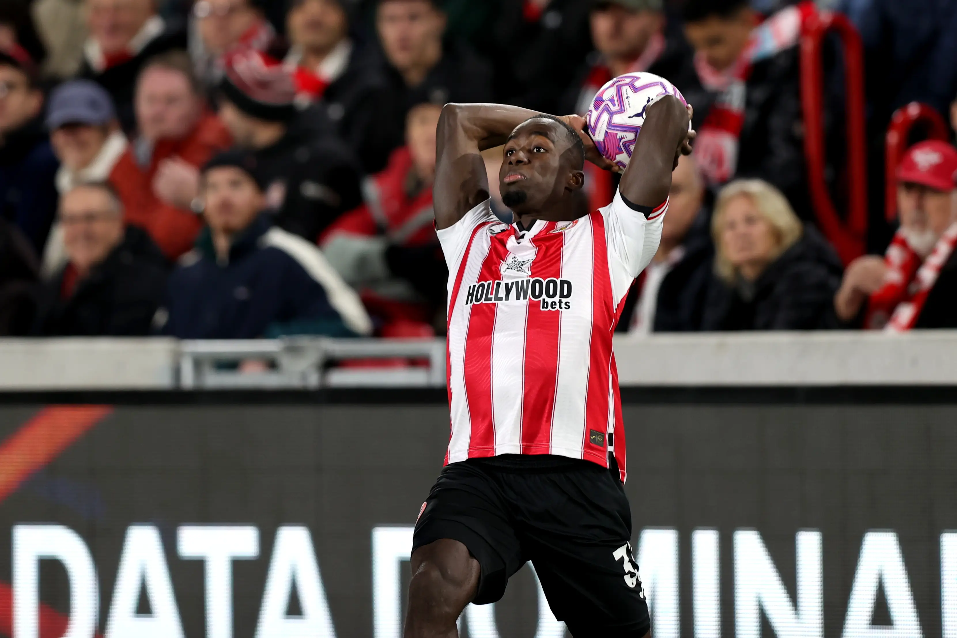 Michael Kayode's long throws have become a huge weapon for Brentford this season. Image: Getty