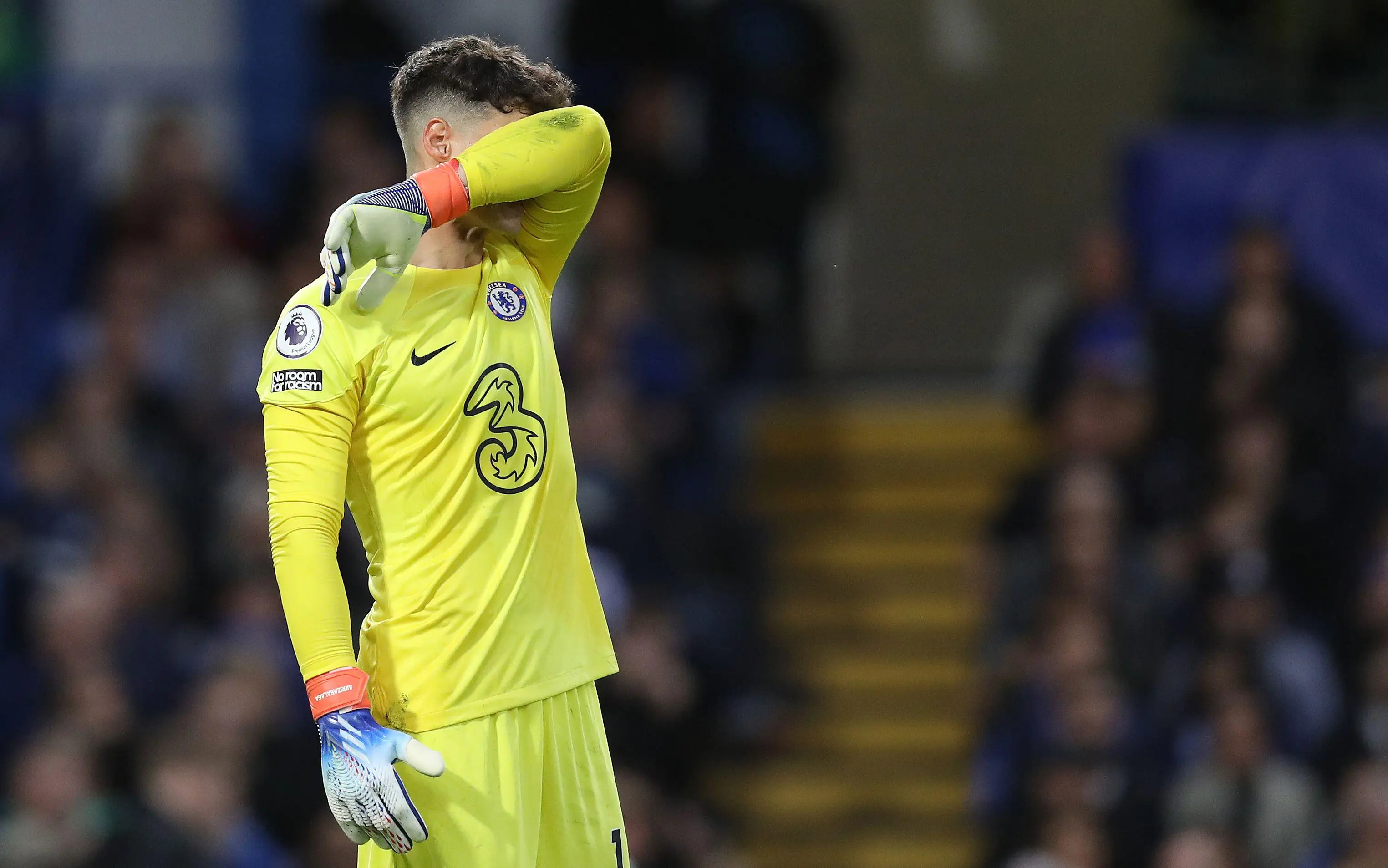 Kepa Arrizabalaga reacting during Chelsea vs Manchester United. (Alamy)