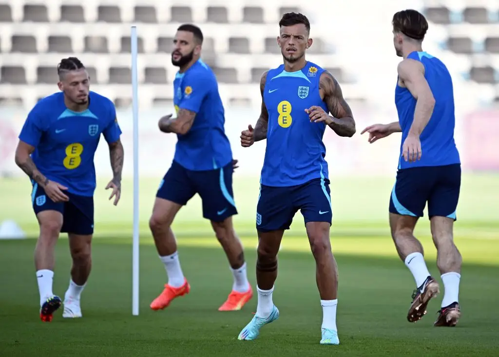 Arsenal and England defender Ben White in training during the 2022 World Cup in Qatar (
