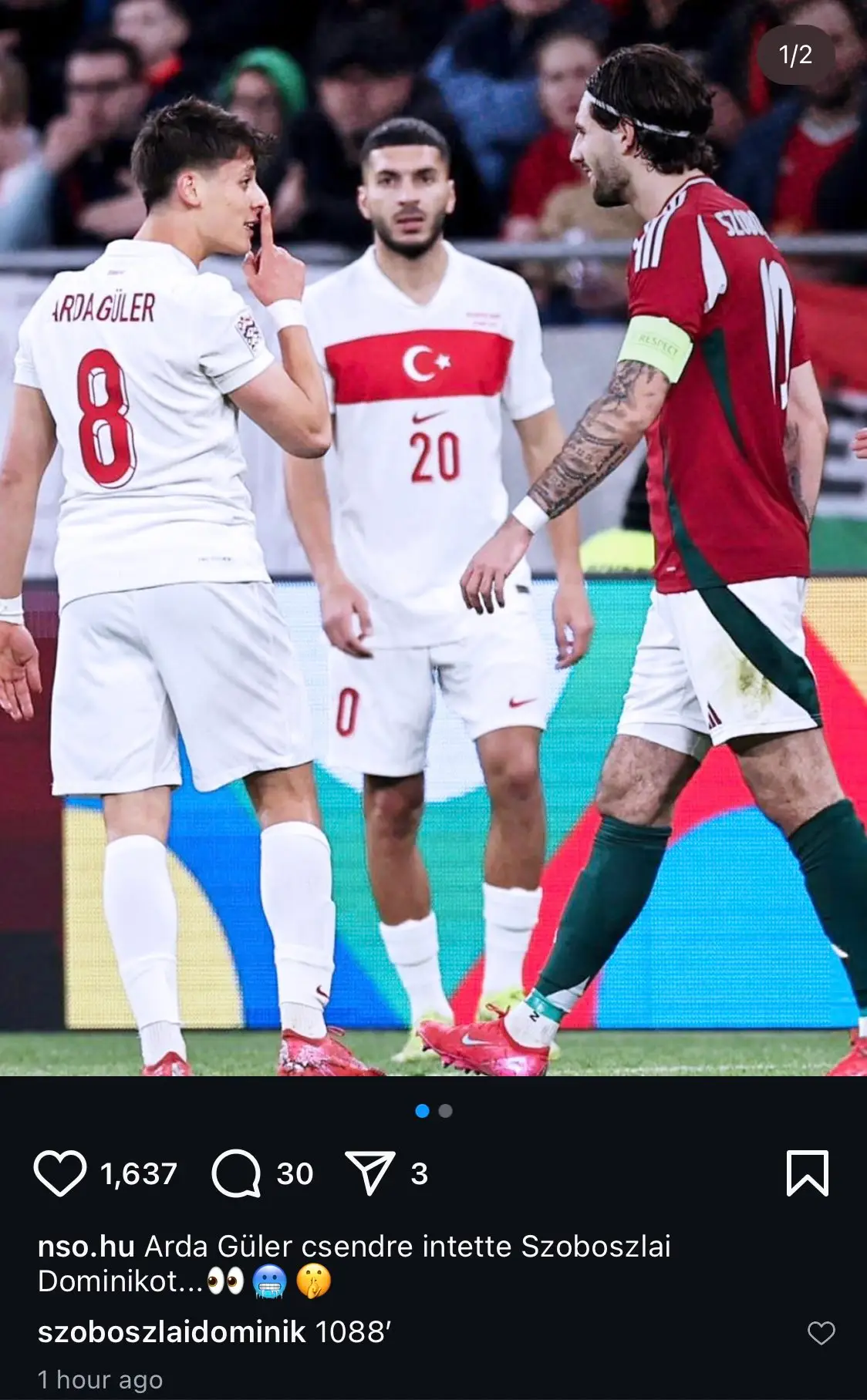 Szoboszlai left the comment '1088' on the Instagram post. Image credit: nso.hu