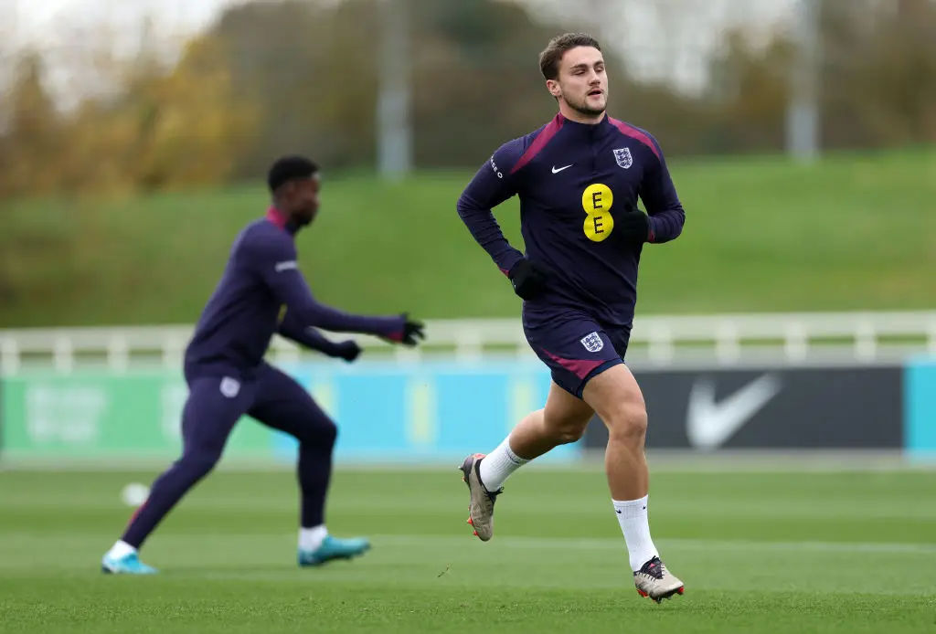 Taylor Harwood-Bellis pictured in England training (Image: Getty)