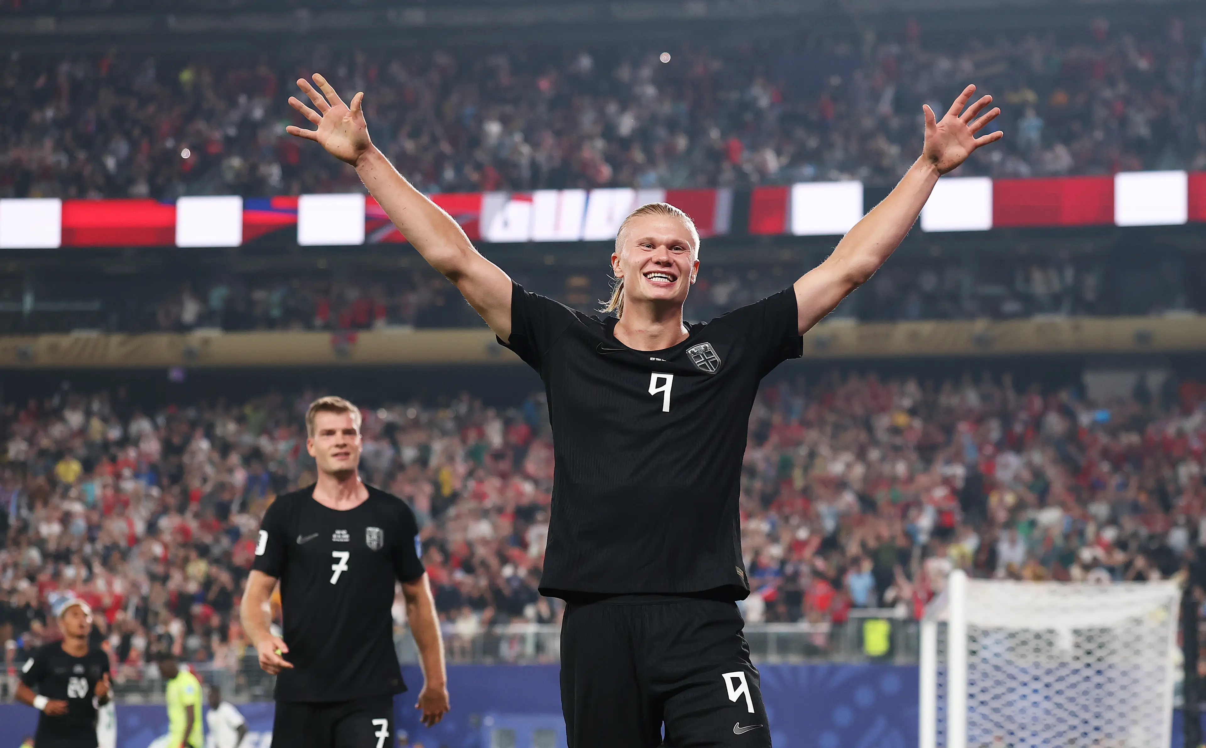 Haaland celebrates scoring against Senegal. Image credit: Getty