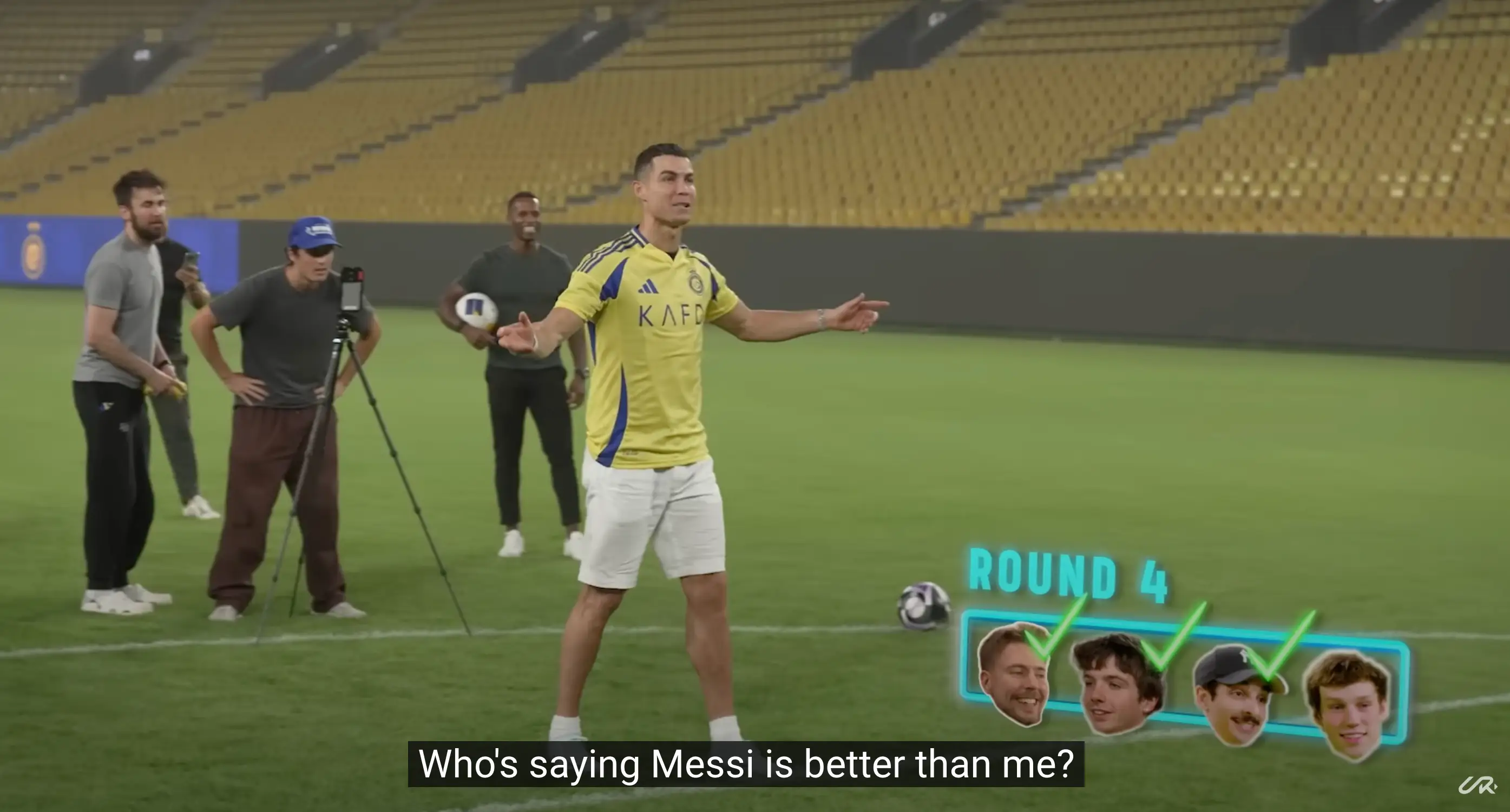 Cristiano Ronaldo was taunted about Lionel Messi. Image: MrBeast