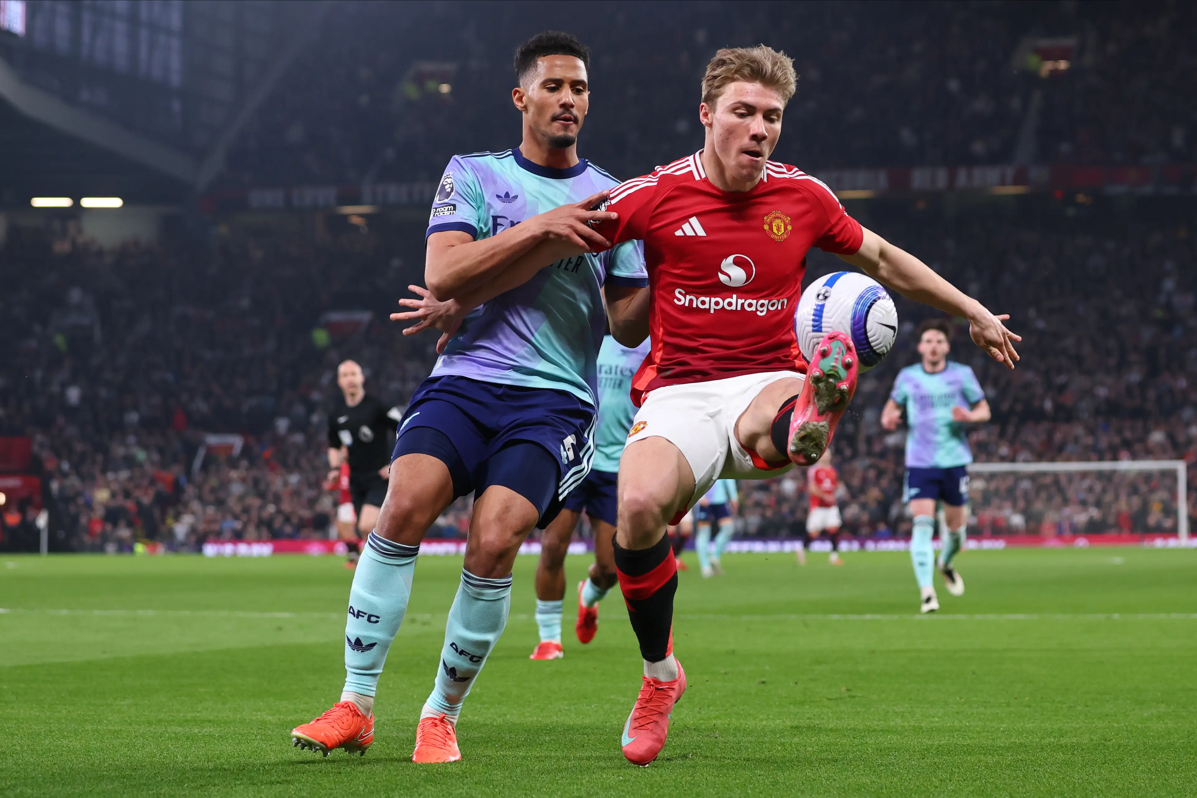 Rasmus Hojlund struggled as Manchester United drew with Arsenal. Image: Getty