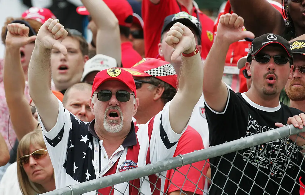 Fans at the 2005 US Grand Prix were not happy when 14 cars retired early. (Image: Mark Thompson/Getty Images)