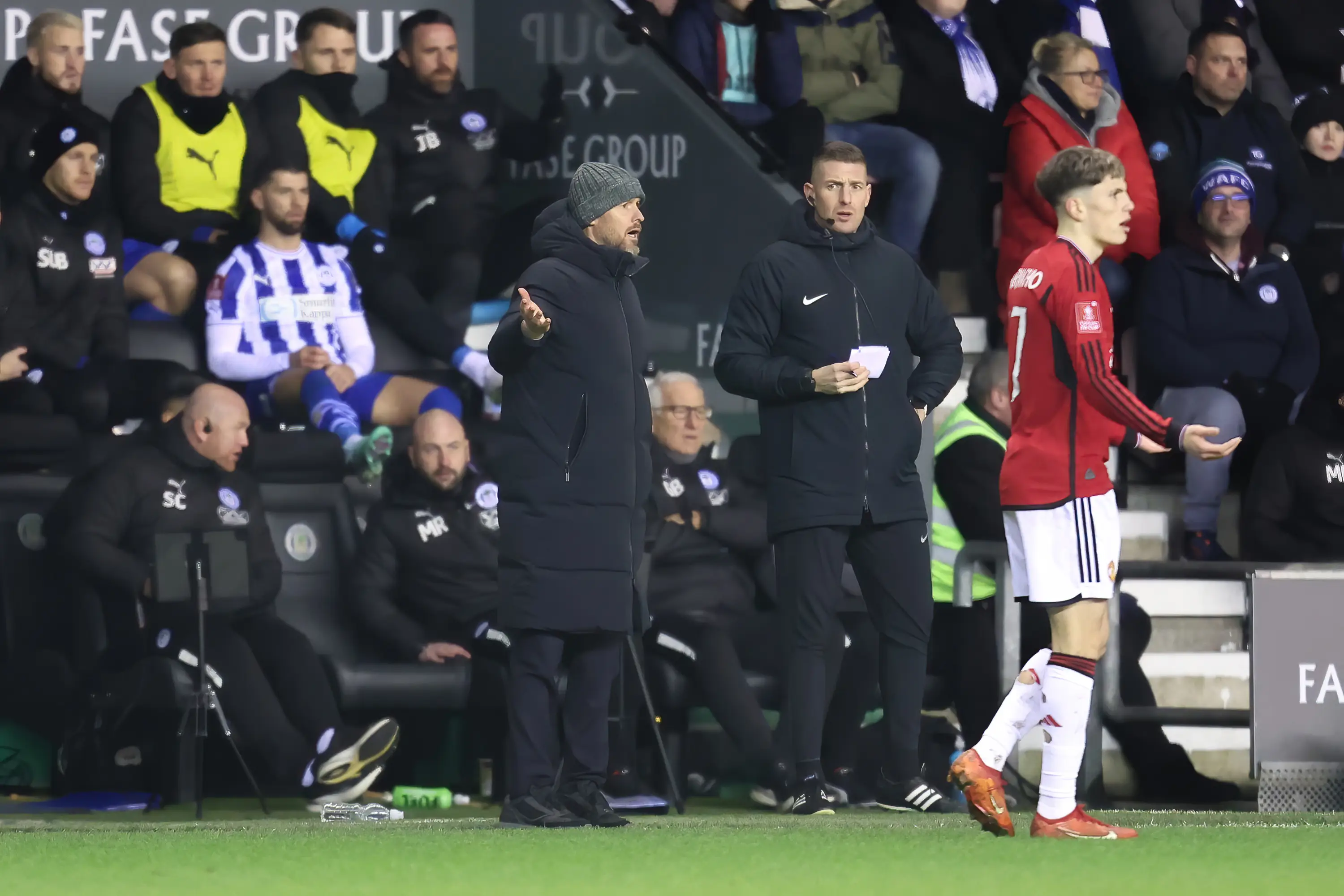 Erik ten Hag during Manchester United's FA Cup clash at Wigan Athletic. Image: Getty