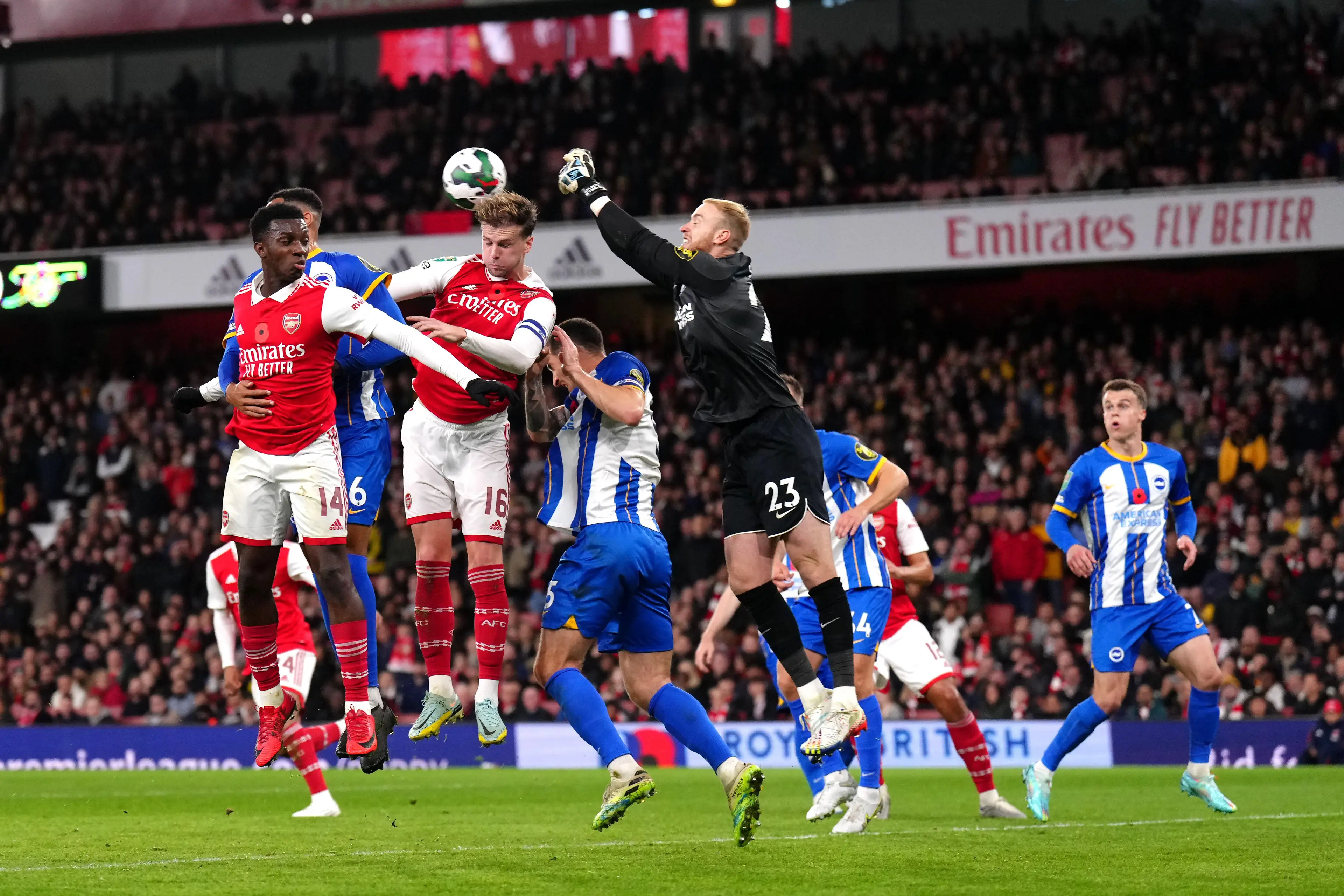 Eddie Nketiah and Rob Holding in action for Arsenal (