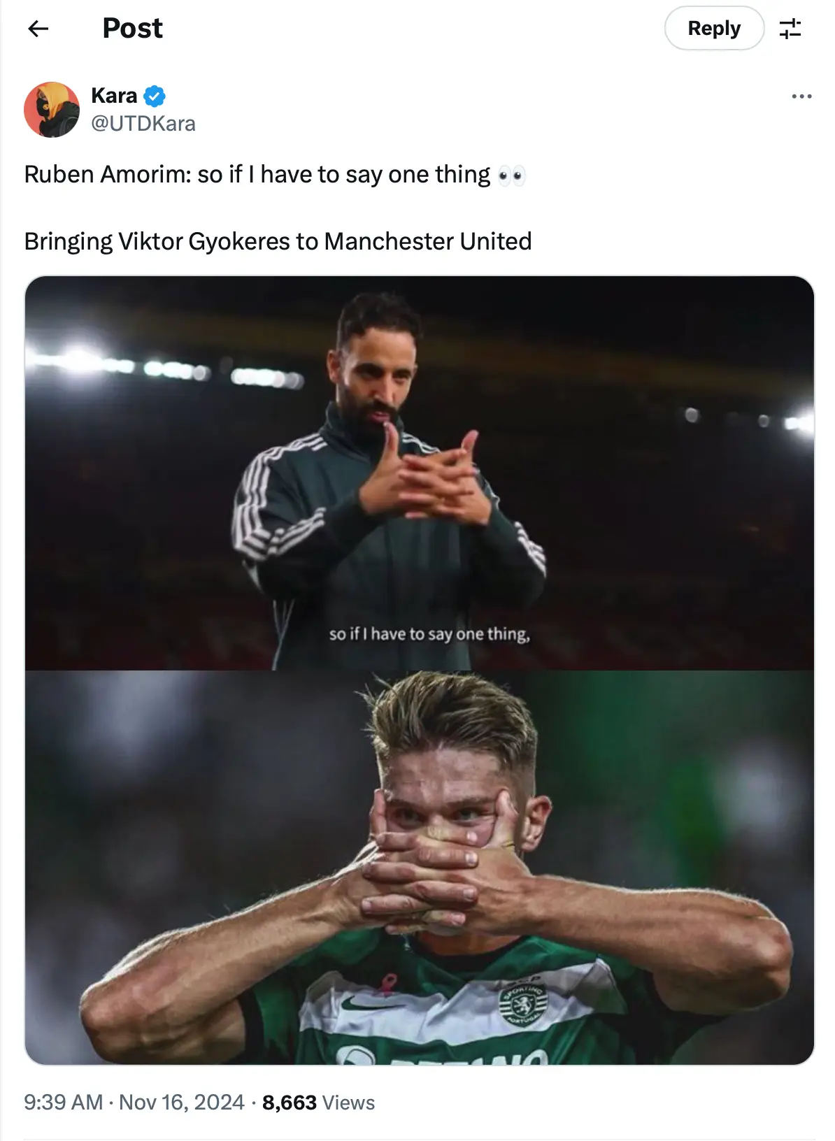 Ruben Amorim's gesture has got Man Utd fans talking. Image
