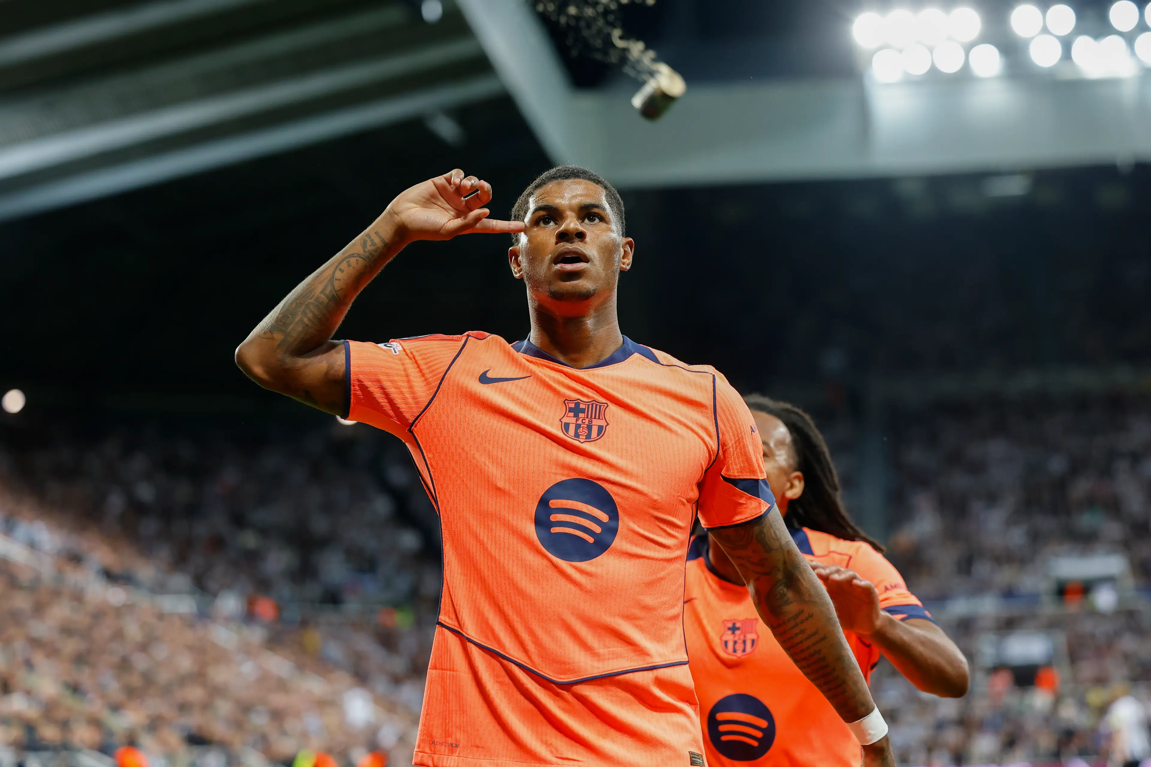 Marcus Rashford celebrates for Barcelona. Image: Europa Press Sports / Contributor via Getty