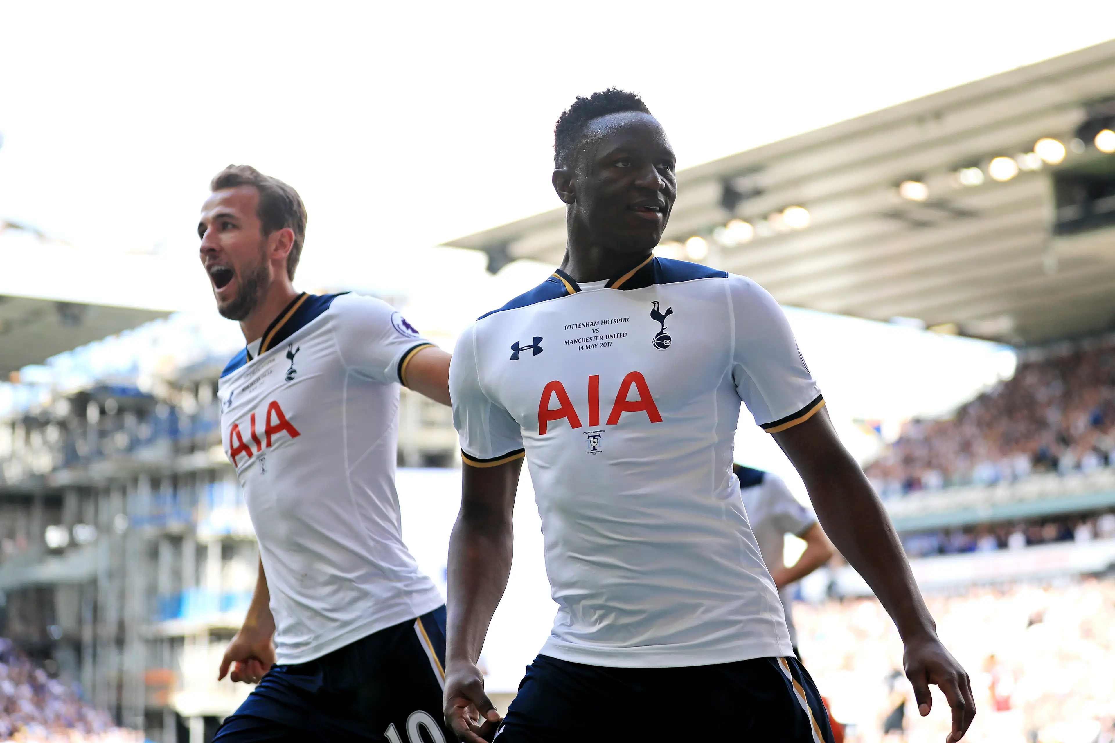 Victor Wanyama celebrates scoring a goal against Manchester United. Image: Getty 
