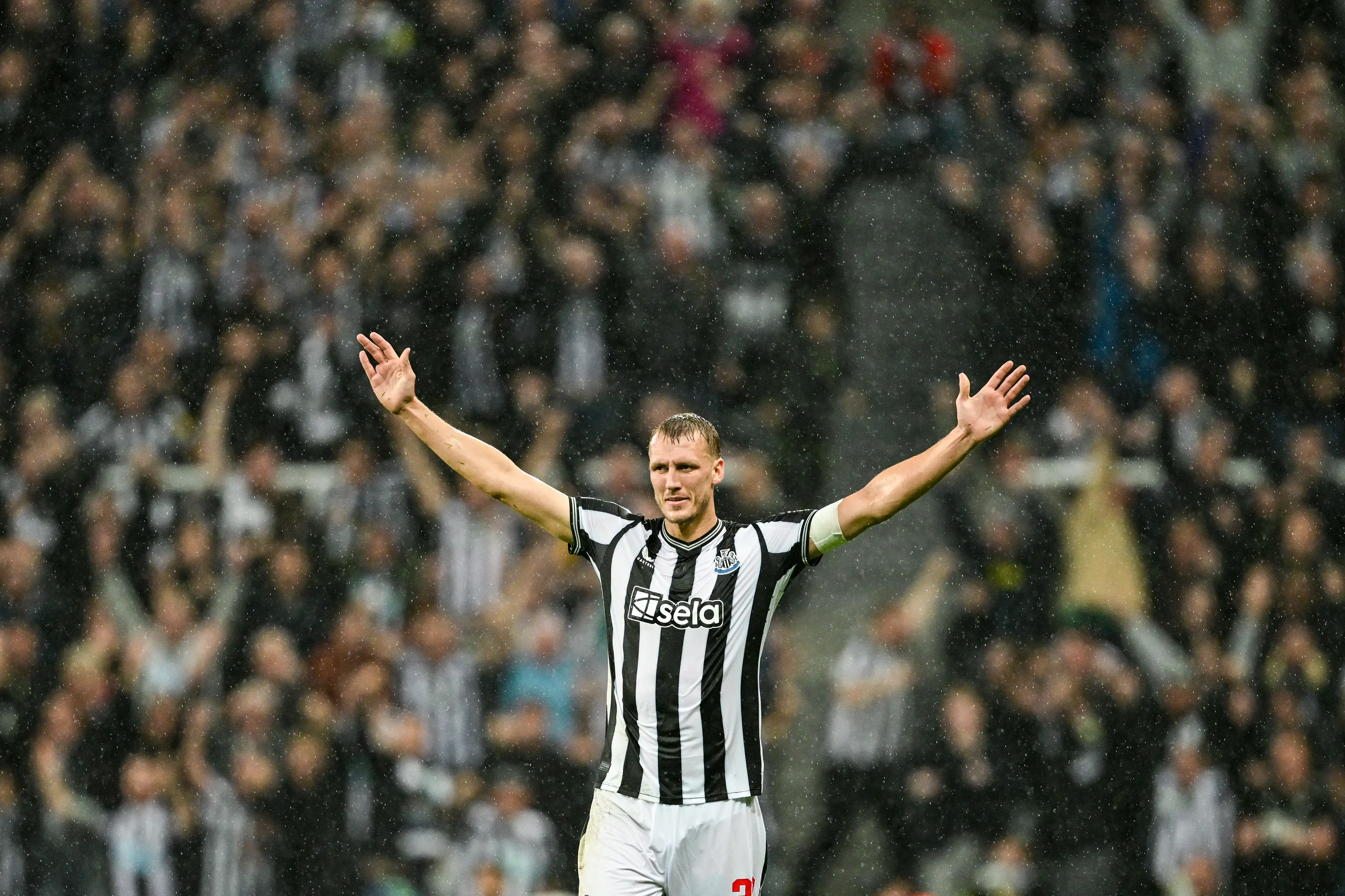 Dan Burn celebrates scoring a goal against Paris Saint-Germain. Image: Getty