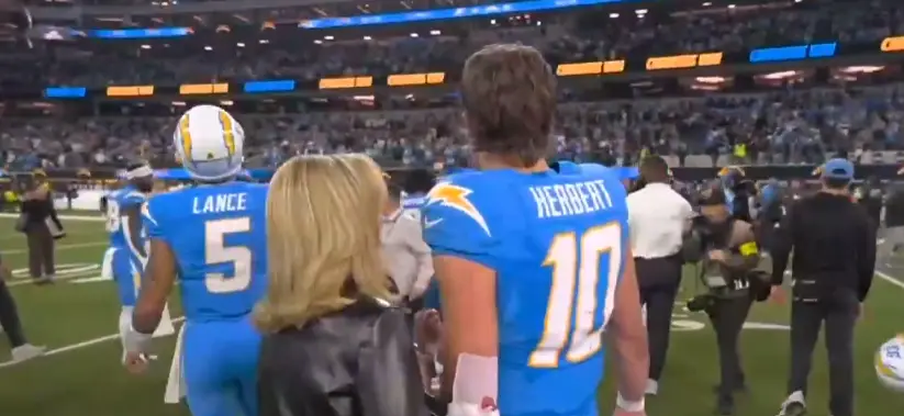 Justin Herbert did not want to stop for an interview (Image: ESPN)