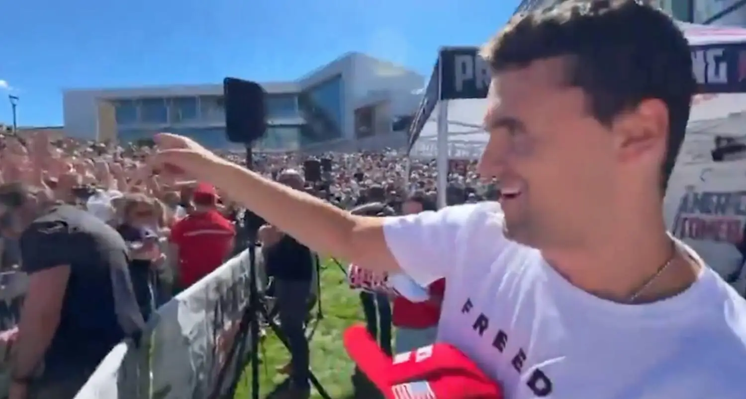 Kirk was shot in front of a 3,000-strong crowd (X / @MAGAVoice)