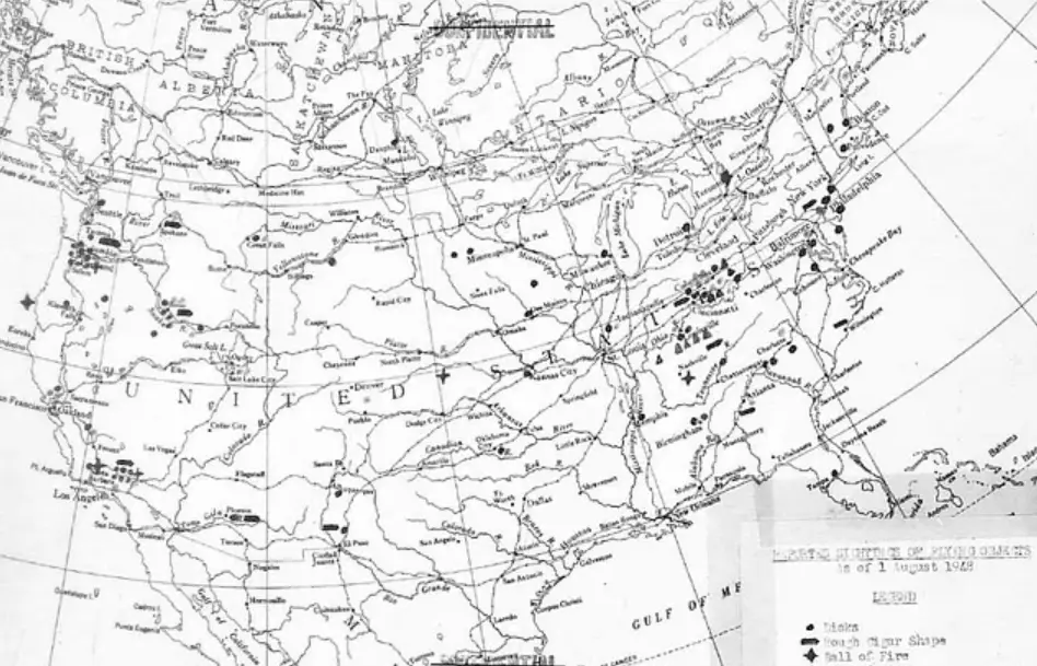The United States military kept a map of all reported UFO sightings between 1947 and 1948 (war.gov/ufo)